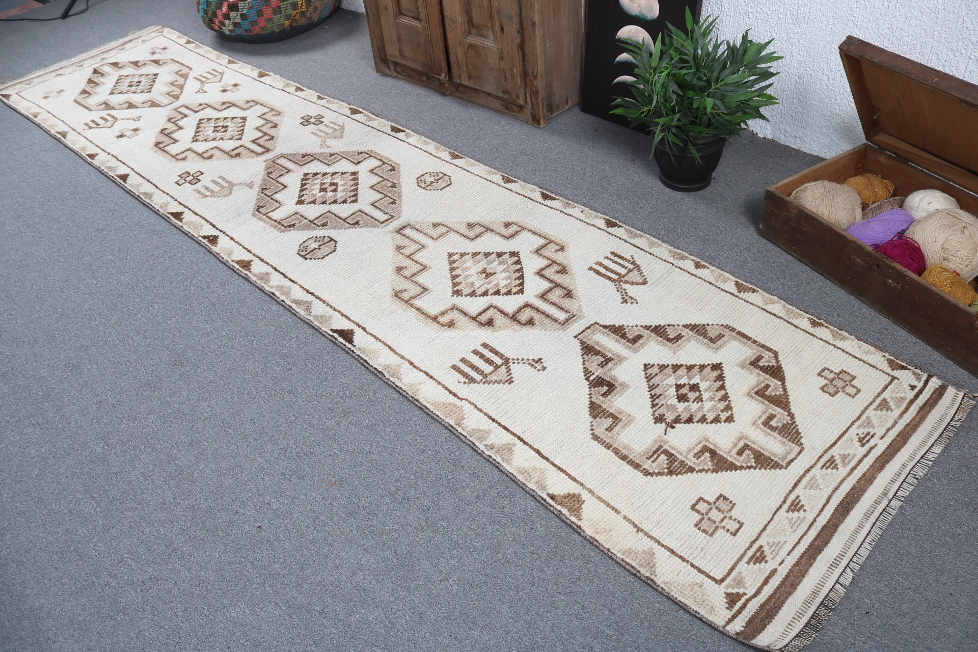 2,8x12,5 ft Runner Halıları, Harika Halı, Modern Halı, Mutfak Halıları, Runner Halıları, Bej Fas Halısı, Nötr Halılar, Vintage Halı, Türk Halısı