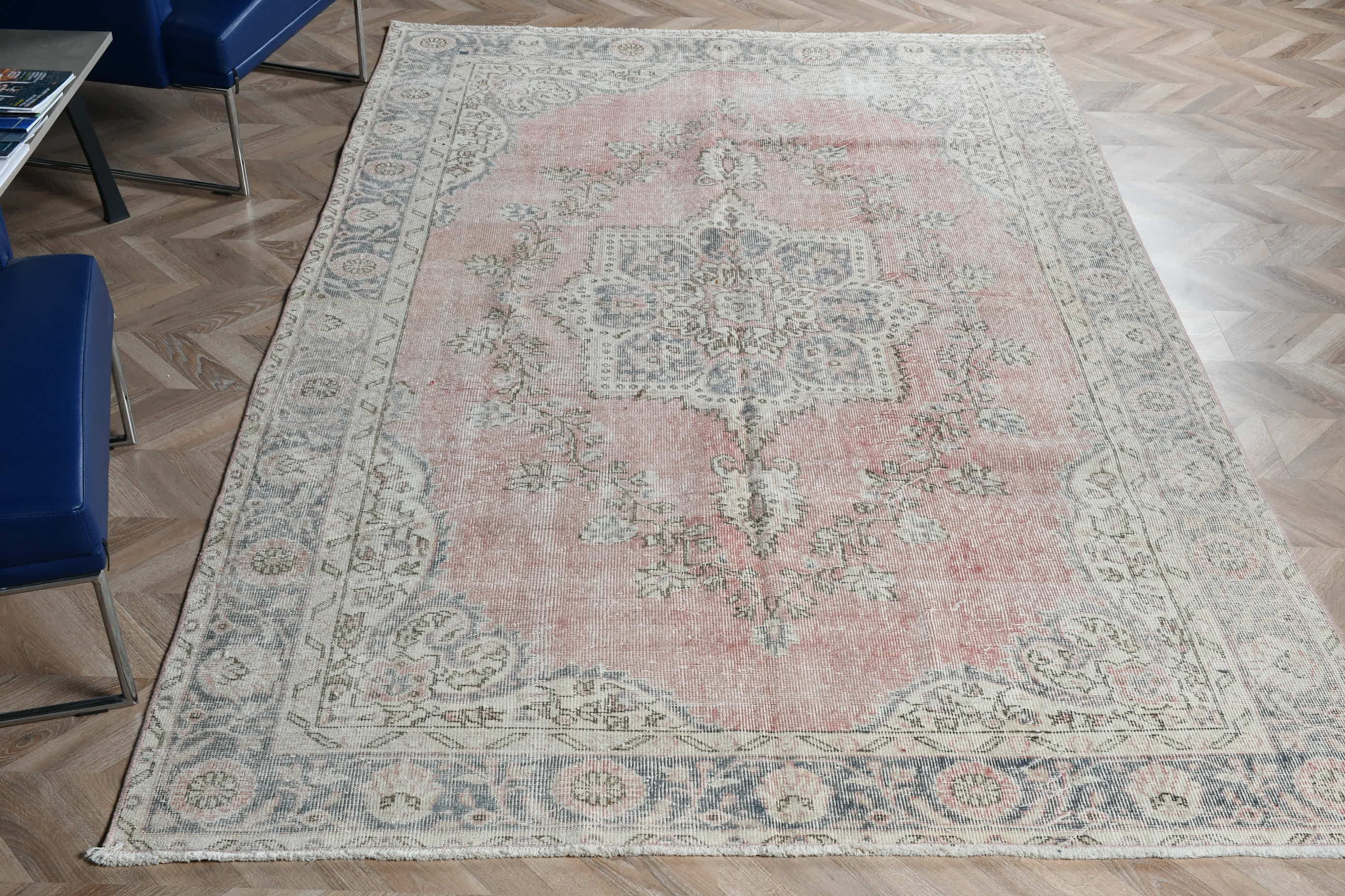 Türk Halısı, 5.9x9.4 ft Büyük Halı, Anadolu Halısı, Yemek Odası Halıları, Yatak Odası Halısı, Pembe Soğuk Halı, Salon Halıları, Vintage Halı