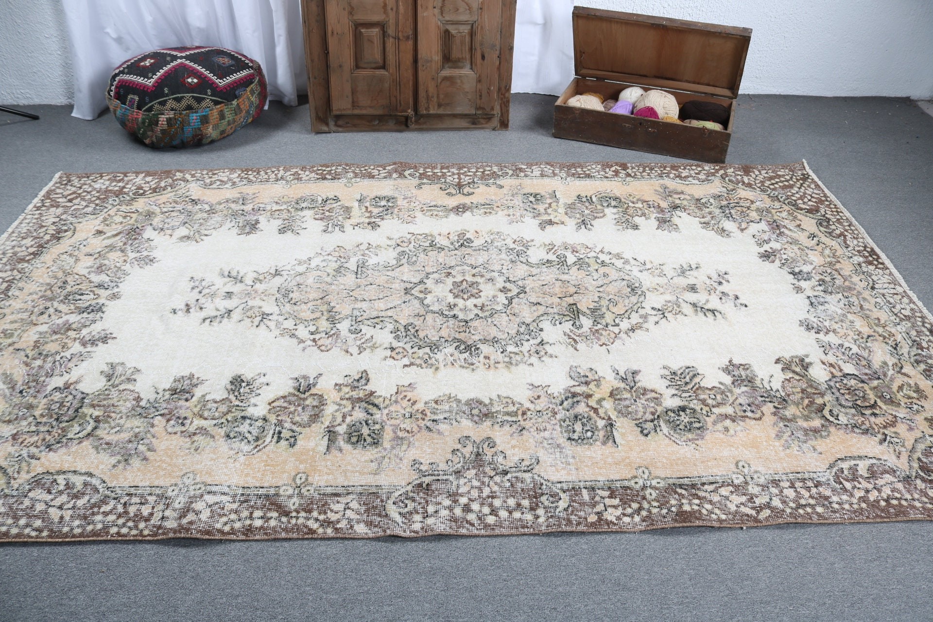 Türk Halısı, Fas Halıları, 5.9x9.9 ft Büyük Halılar, Büyük Vintage Halılar, Salon Halıları, Bej Havalı Halı, Geometrik Halılar, Boho Halılar, Vintage Halılar