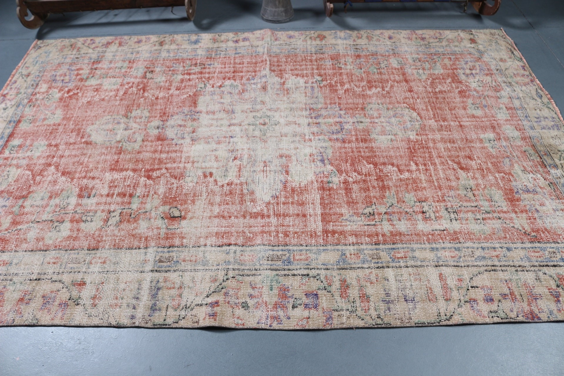 Turkish Rug, Oriental Rugs, Aesthetic Rug, Orange Cool Rug, 5.9x8.8 ft Large Rug, Anatolian Rugs, Dining Room Rug, Vintage Rug, Salon Rugs