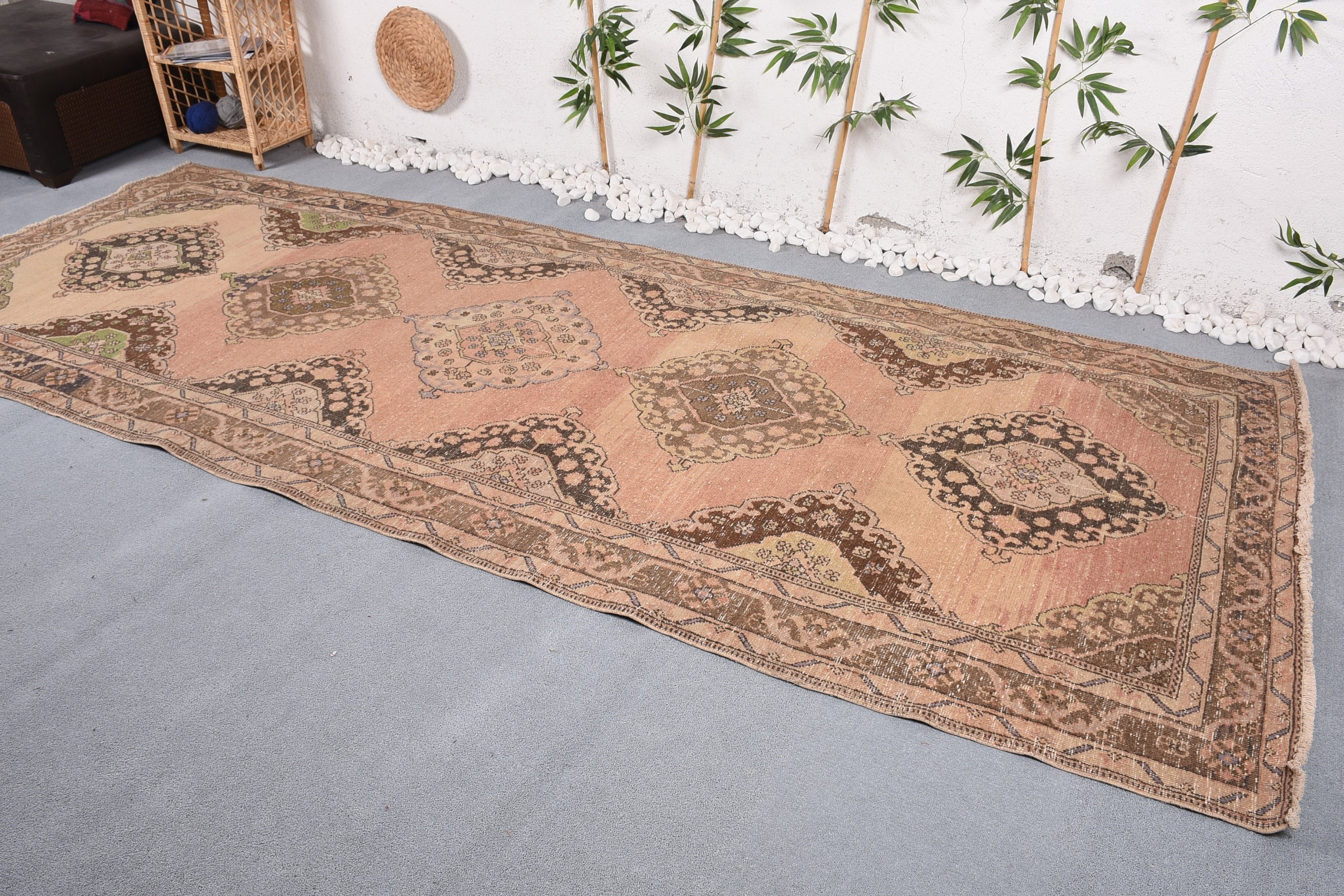 Wool Rug, Vintage Rugs, Brown Antique Rug, Stair Rug, Rugs for Runner, Corridor Rug, Turkish Rug, 4.8x12.2 ft Runner Rug, Antique Rug