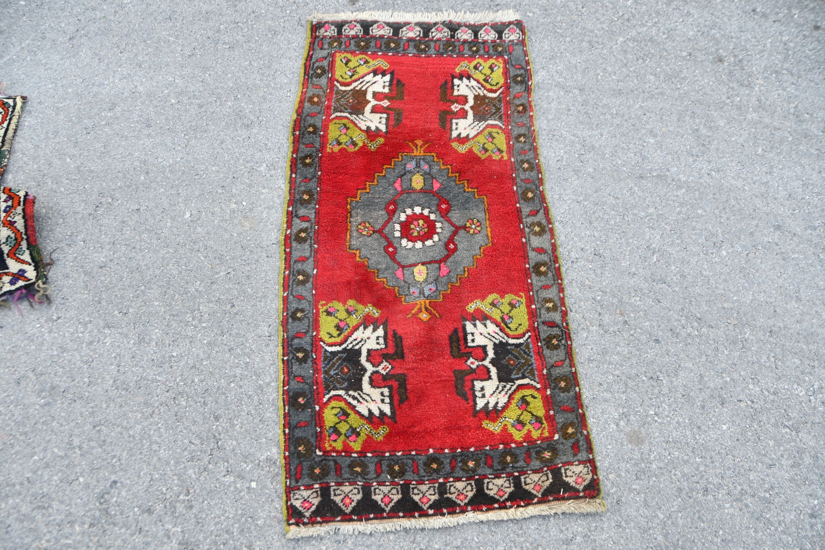 Entry Rug, Cool Rug, Muted Rug, Bedroom Rug, Vintage Rugs, Turkish Rug, Wool Rug, Rugs for Entry, 1.8x3.8 ft Small Rug, Red Moroccan Rugs