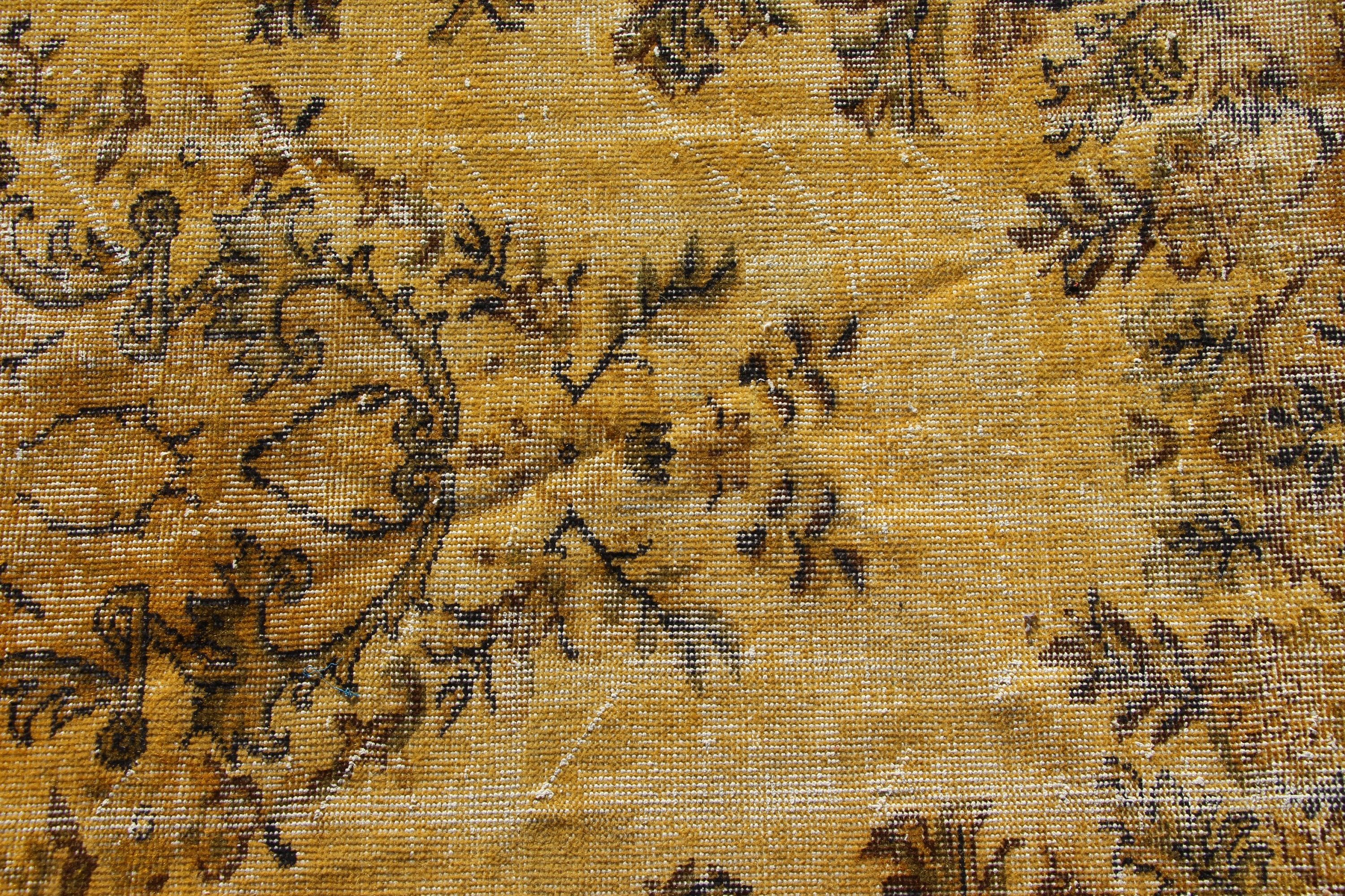 Floor Rugs, Bedroom Rug, Rugs for Bedroom, Turkish Rug, 4.3x4.3 ft Accent Rugs, Entry Rug, Yellow Wool Rug, Vintage Rug