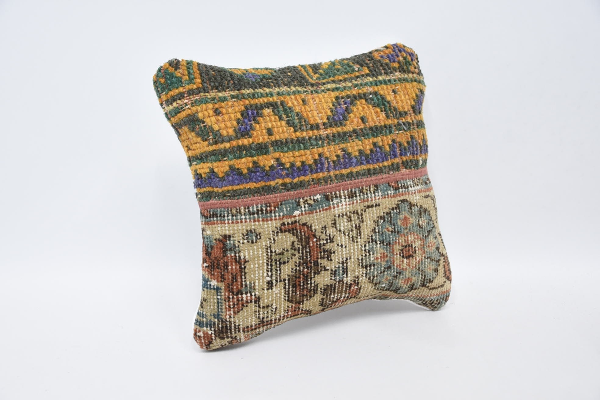 Kilim Pillow Cover, Colorful Pillow, Handmade Kilim Cushion, Knitted Pillow, 12"x12" Orange Pillow Cover, Kilim Cushion Sham