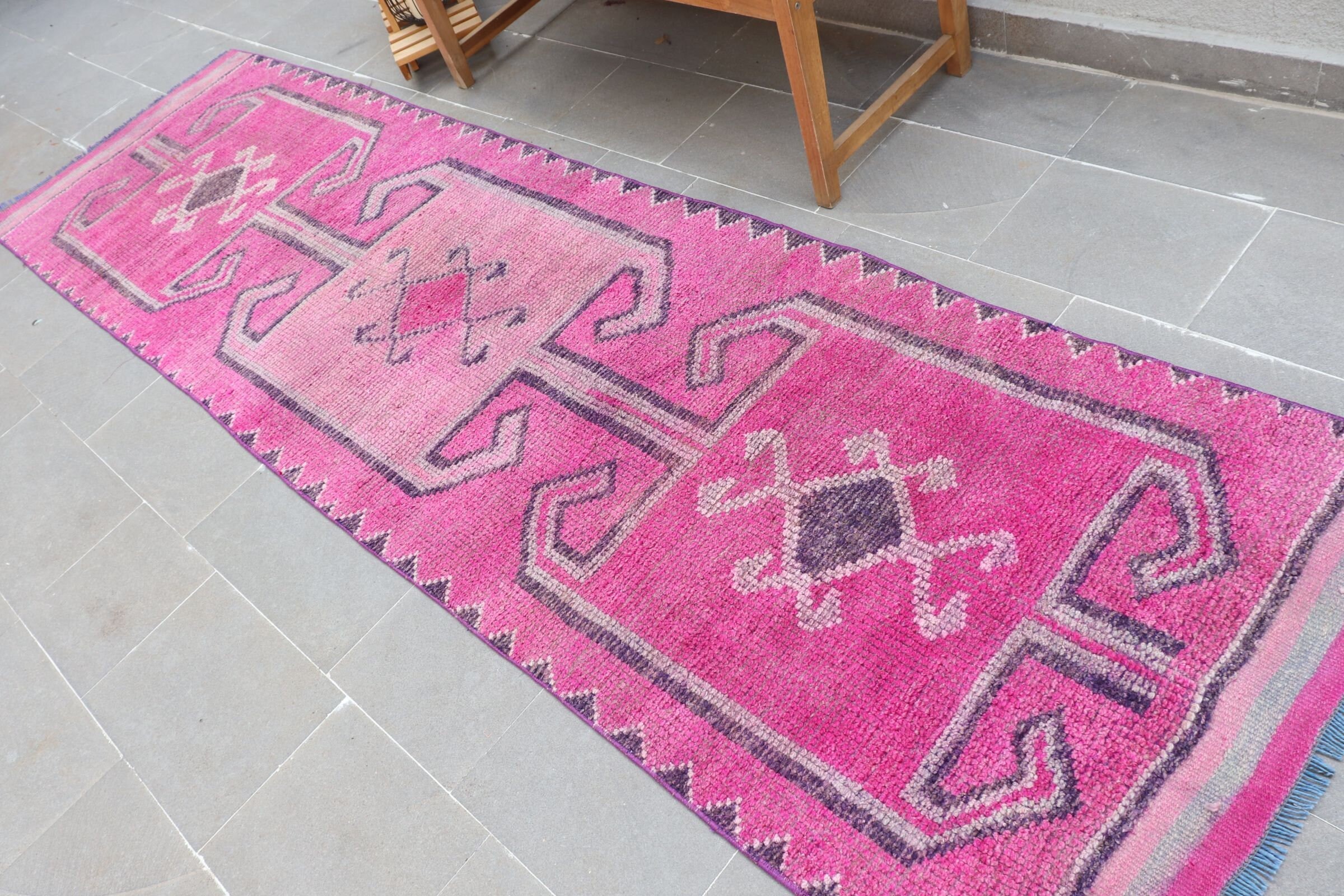 Pink  3x11.2 ft Runner Rug, Corridor Rug, Rugs for Corridor, Stair Rug, Turkish Rug, Vintage Rug, Floor Rug, Anatolian Rug