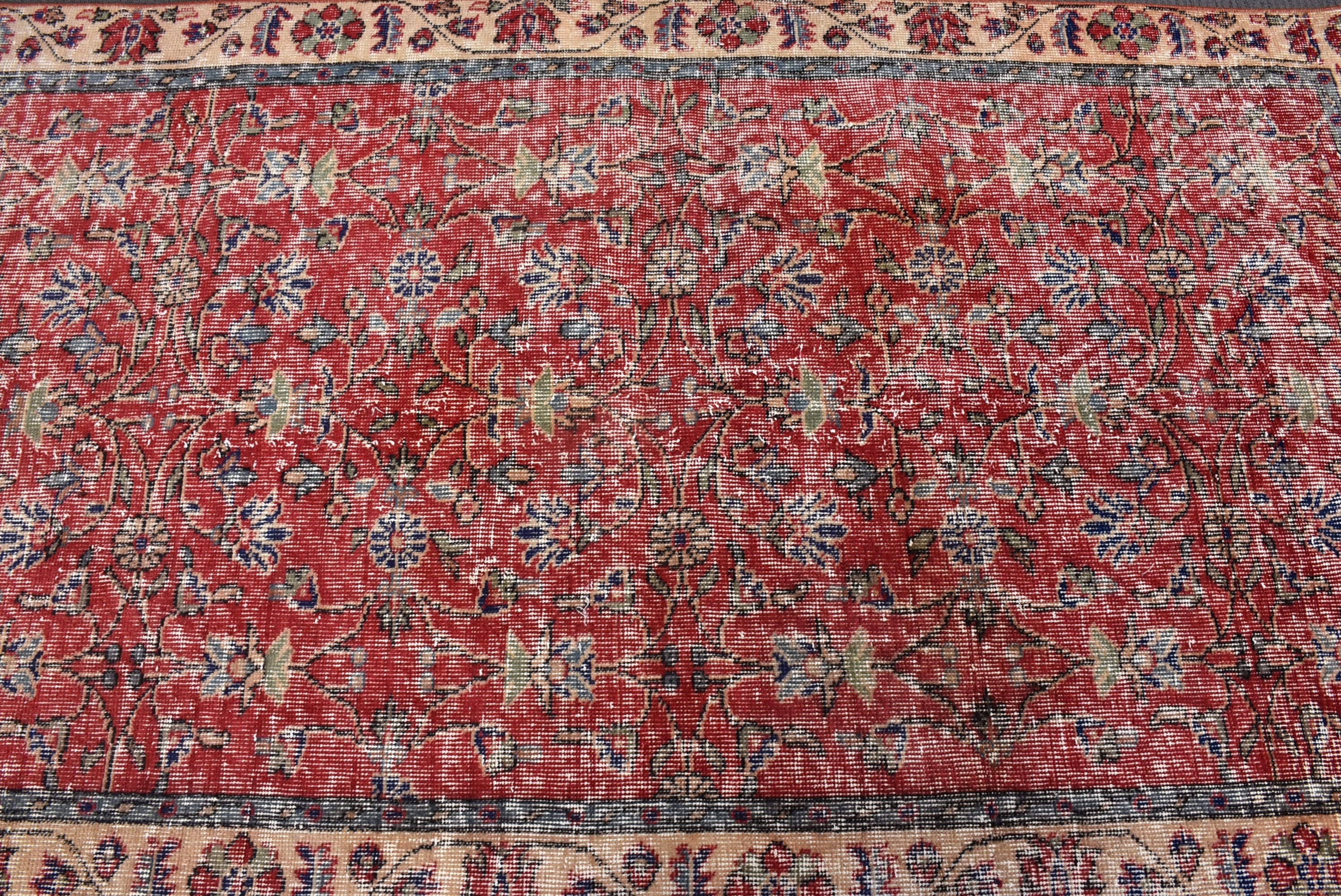 Boho Accent Halı, Kırmızı Yün Halılar, Ev Dekorasyonu Halısı, 3,7x6,4 ft Accent Halıları, Türk Halıları, Accent Halıları, Anadolu Halıları, Vintage Halılar