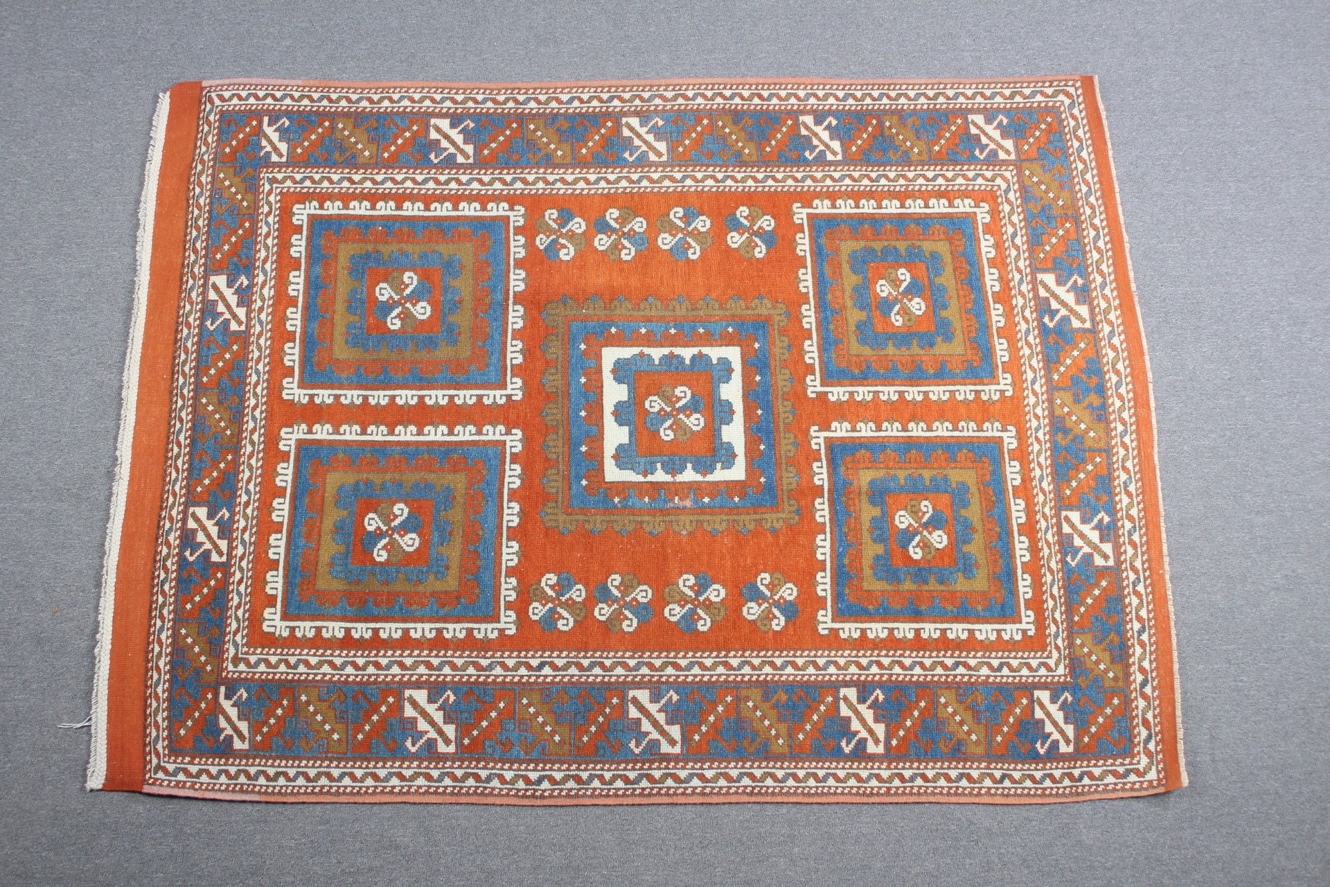 Ev Dekorasyonu Halısı, Sanat Halıları, Yatak Odası Halısı, Türk Halıları, Yemek Odası Halısı, Turuncu Anadolu Halısı, Vintage Halı, 5.6x7.4 ft Büyük Halı