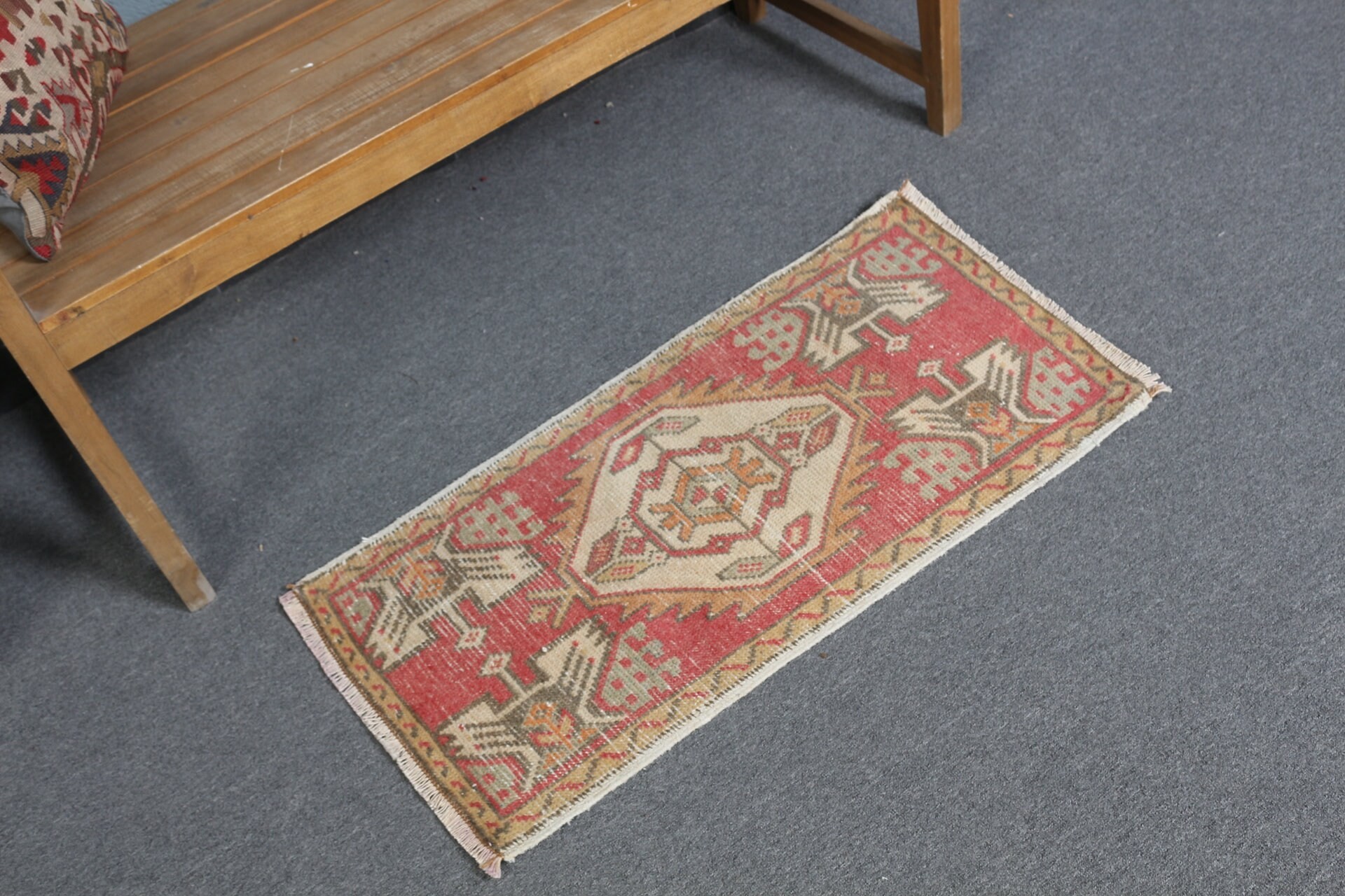 Bathroom Rugs, Turkish Rug, 1.5x3.1 ft Small Rugs, Wall Hanging Rug, Red Cool Rug, Hand Knotted Rug, Oushak Rug, Vintage Rug, Floor Rug