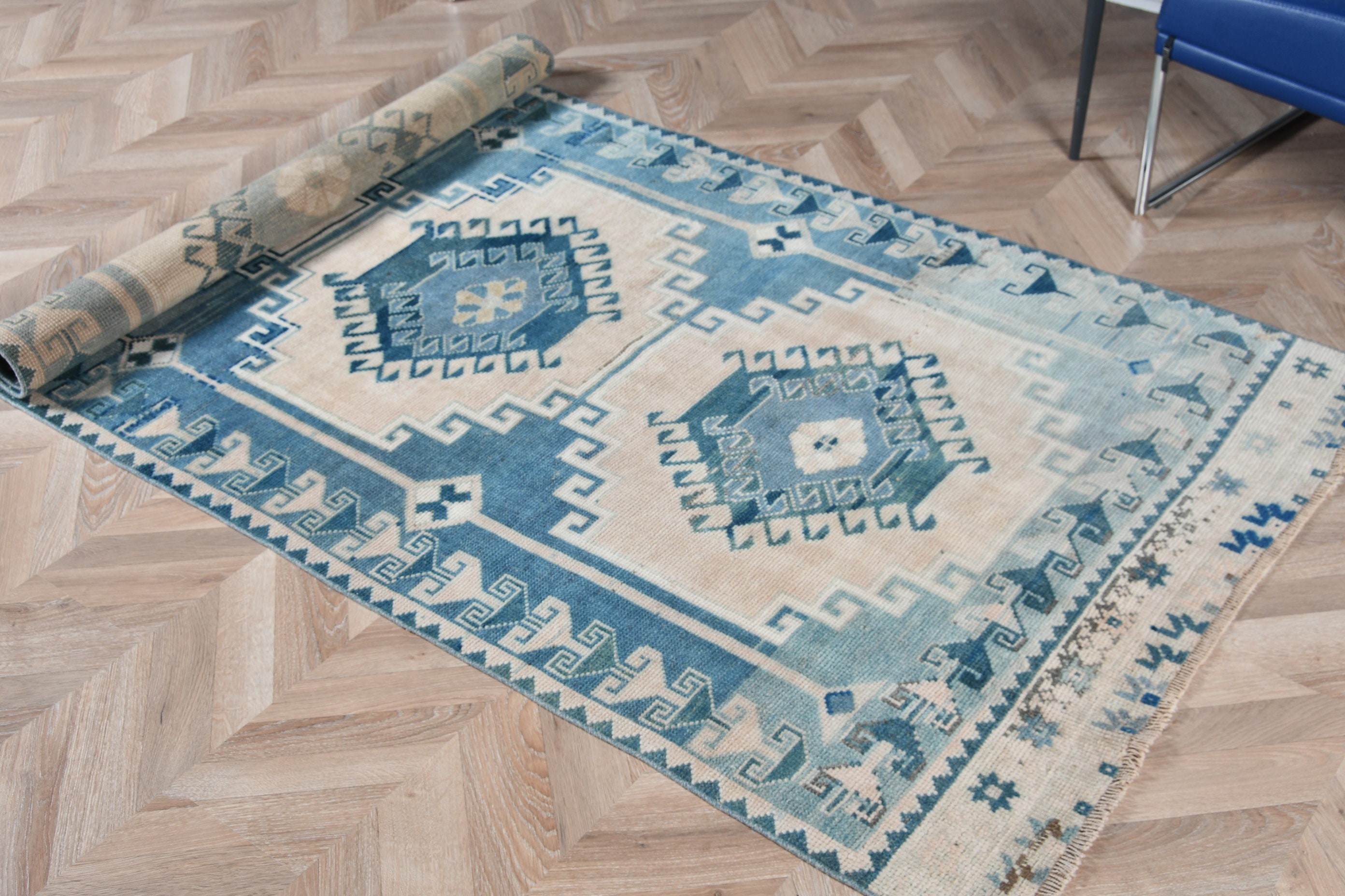 Bedroom Rugs, 3.7x7.3 ft Area Rug, Nursery Rug, Art Rug, Blue Floor Rug, Turkish Rugs, Oriental Rug, Custom Rug, Vintage Rug