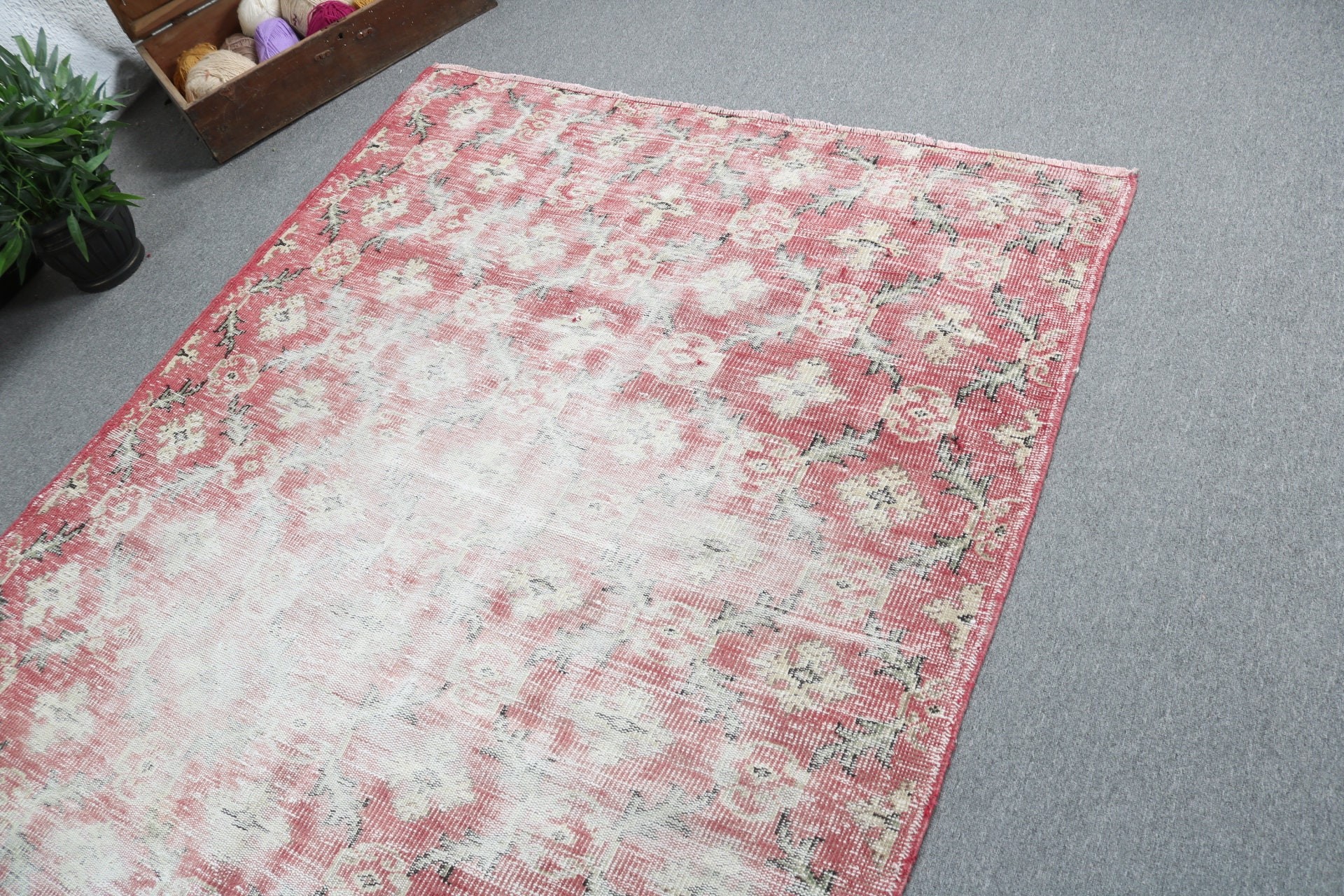 Statement Rug, Handwoven Rug, Dining Room Rugs, Vintage Rug, Aztec Rug, Turkish Rug, Red Antique Rugs, 5.1x8.2 ft Large Rug, Bedroom Rug