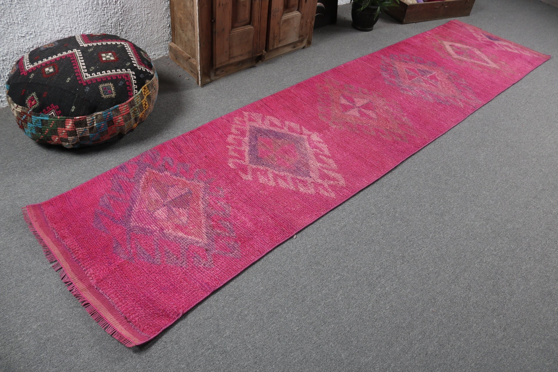 Ethnic Rug, Boho Rugs, Rugs for Stair, Vintage Rugs, Turkish Rugs, Pink Oushak Rugs, 2.5x10.9 ft Runner Rug, Vintage Runner Rug, Oushak Rug