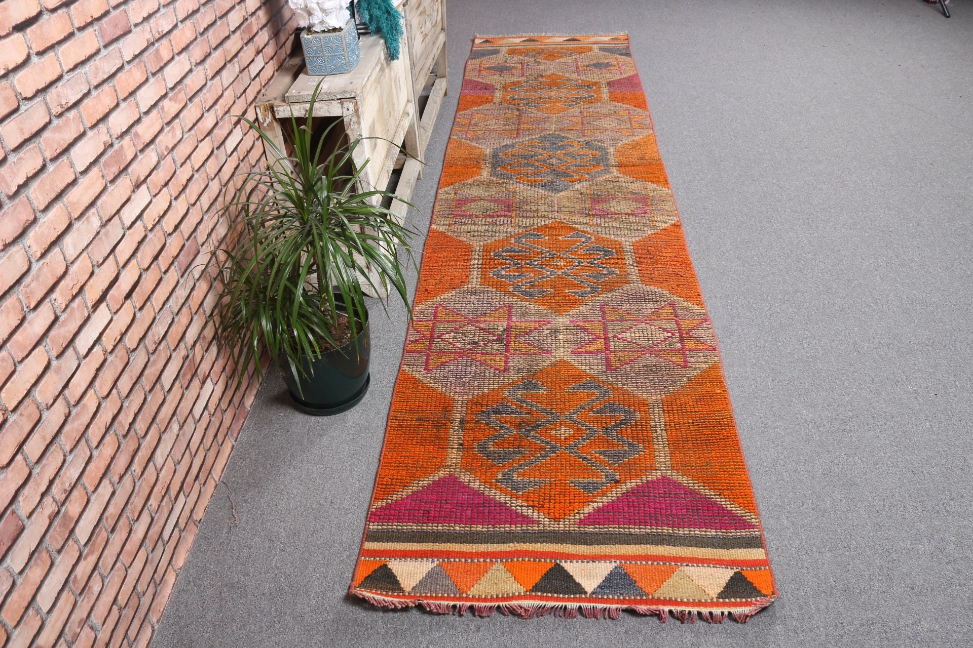 Corridor Rug, Pink Oushak Rug, Turkish Rug, Floor Rug, Anatolian Rugs, Vintage Rug, 2.7x11.2 ft Runner Rugs, Rugs for Stair, Kitchen Rug