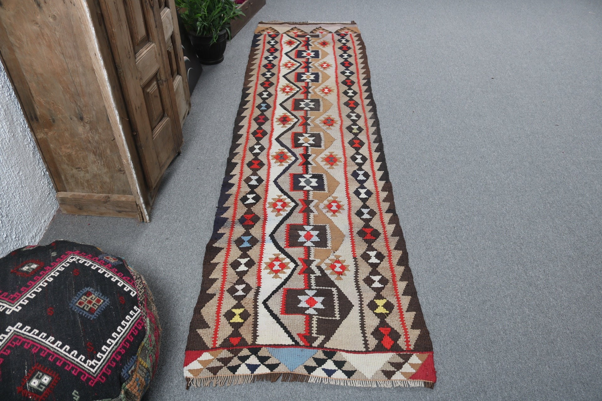 Uzun Yolluk Halısı, Modern Halılar, 2.4x8.9 ft Koşucu Halısı, Kahverengi Nötr Halılar, Koridor Halıları, Türk Halısı, Vintage Halılar, Oryantal Halı