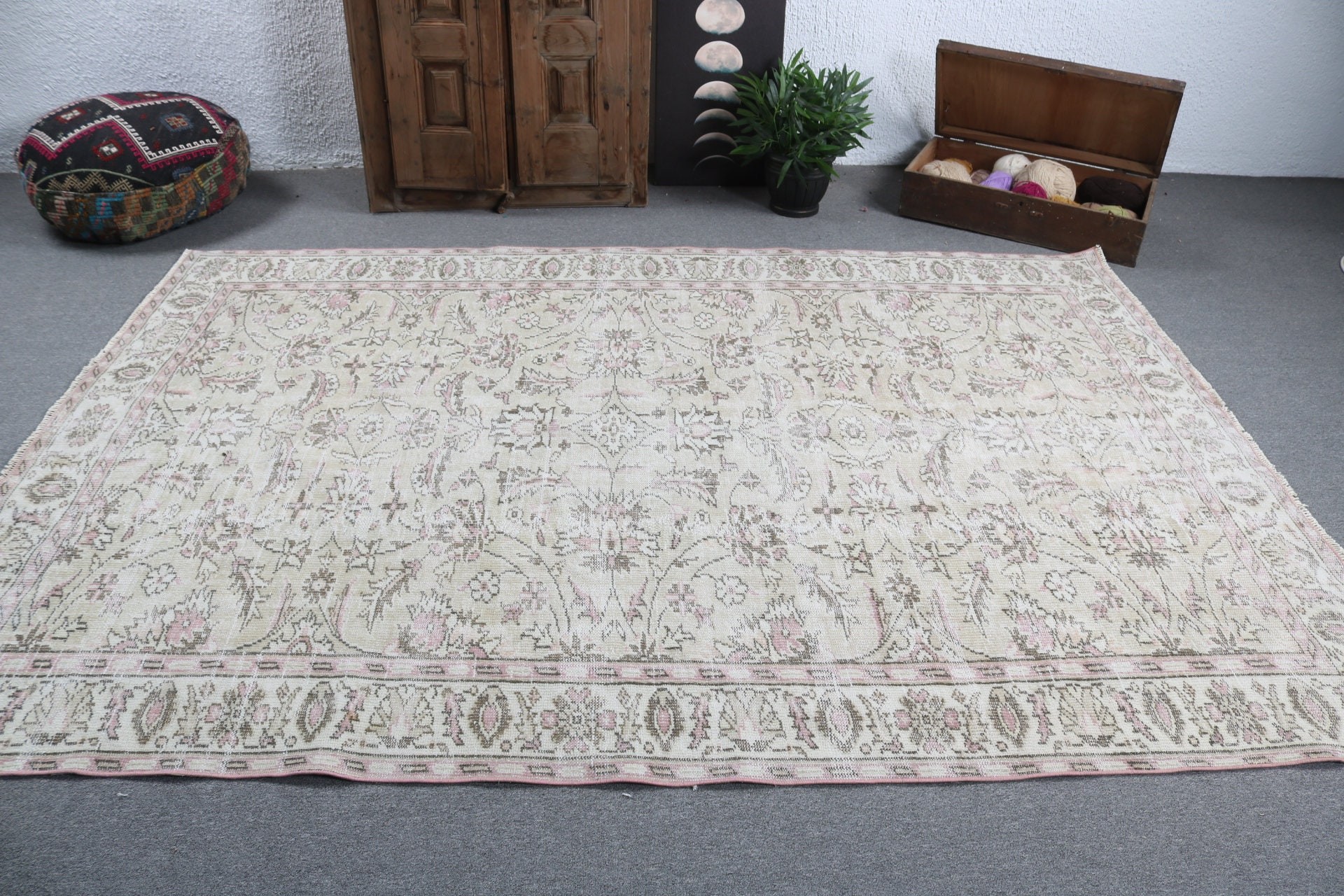 Salon Rug, Beige Home Decor Rug, Bedroom Rug, 6.1x8.9 ft Large Rugs, Organic Rugs, Large Boho Rugs, Vintage Rug, Antique Rugs, Turkish Rugs