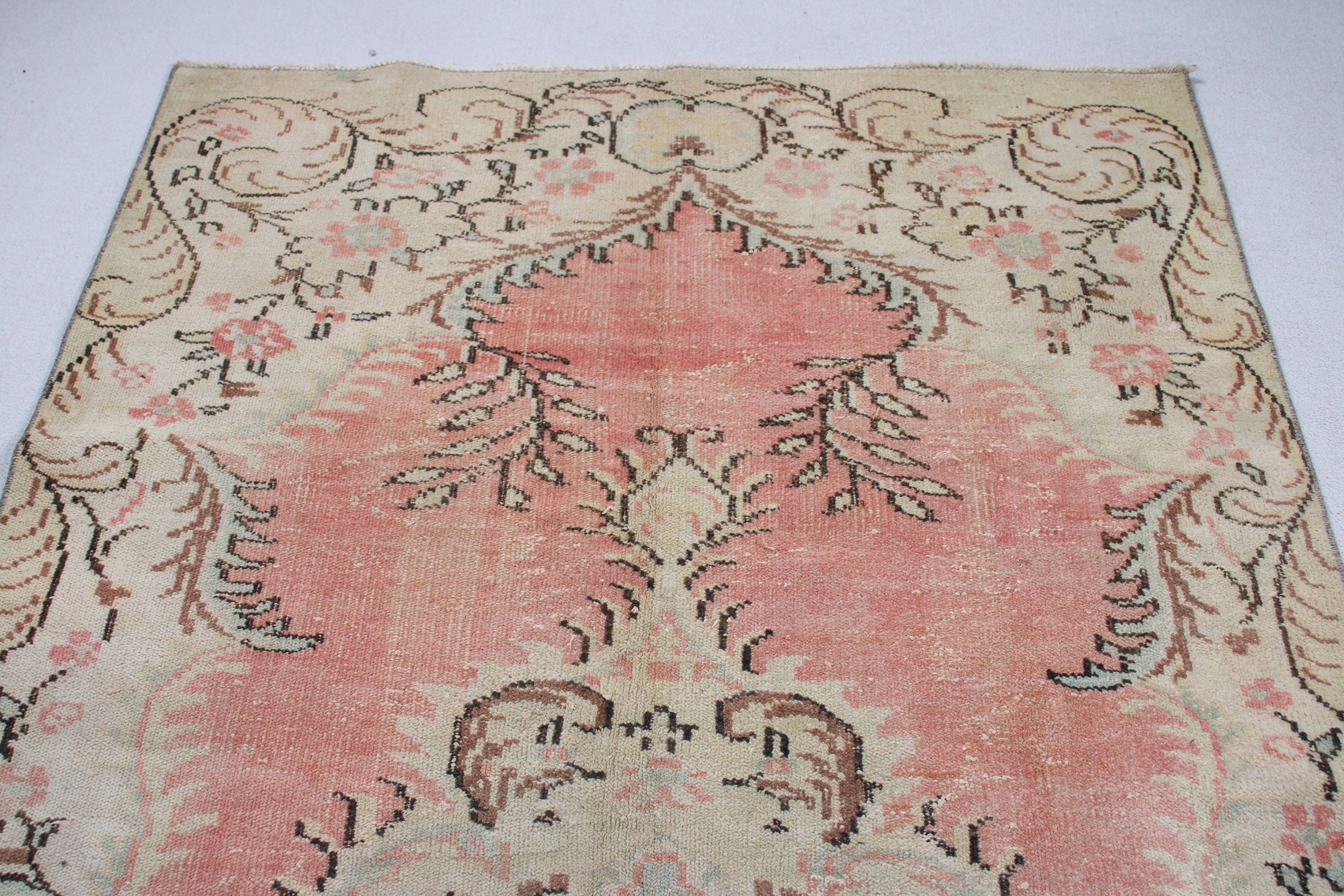 Lüks Halılar, Türk Halısı, 5.2x8.4 ft Büyük Halılar, Salon Halıları, Vintage Halı, Oushak Halıları, Pembe Geometrik Halı, Büyük Oushak Halısı, Modern Halı