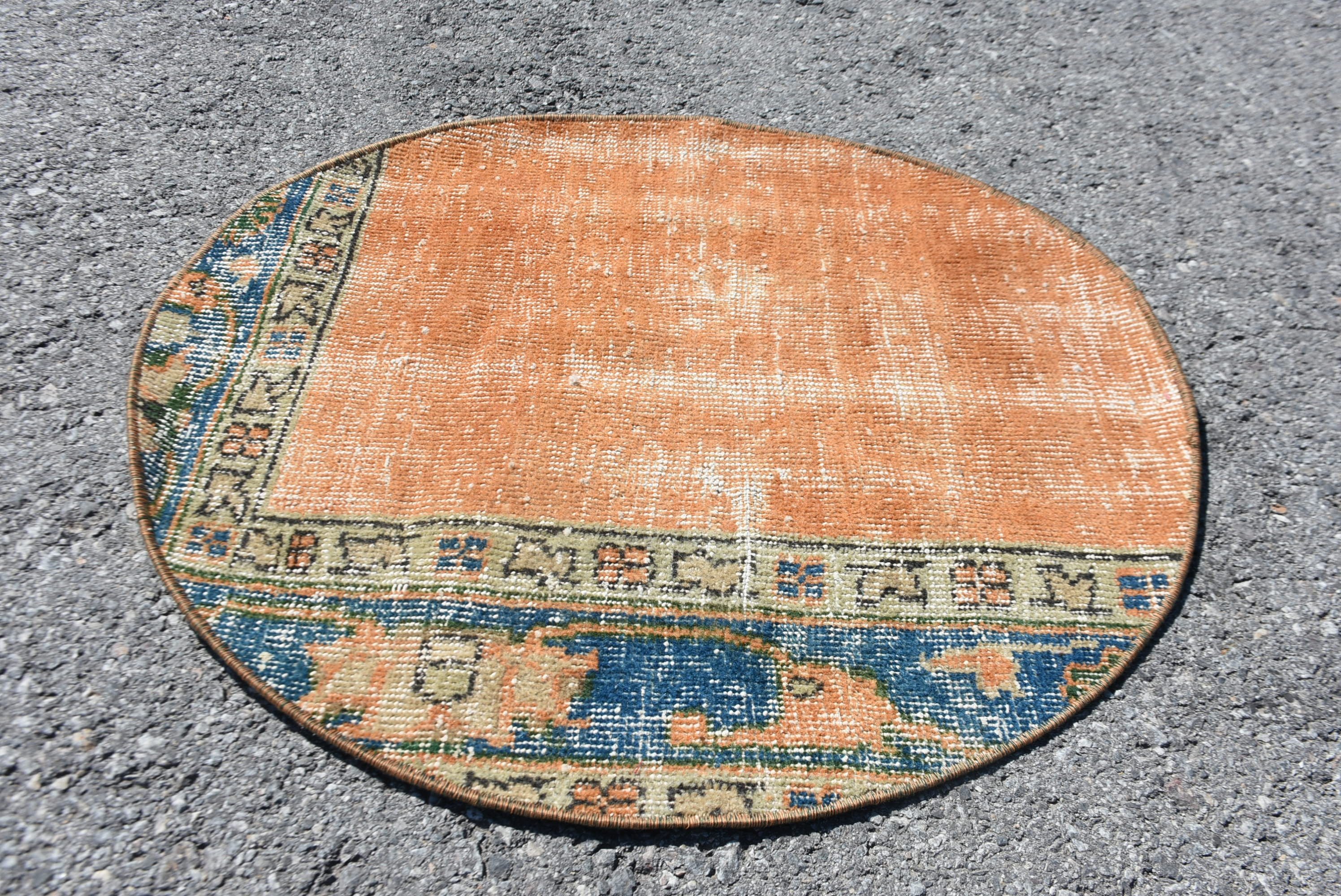 Bedroom Rug, Kitchen Rug, Entry Rugs, Rugs for Kitchen, Vintage Rugs, Orange Anatolian Rug, Oushak Rug, Turkish Rug, 2.2x2.3 ft Small Rugs