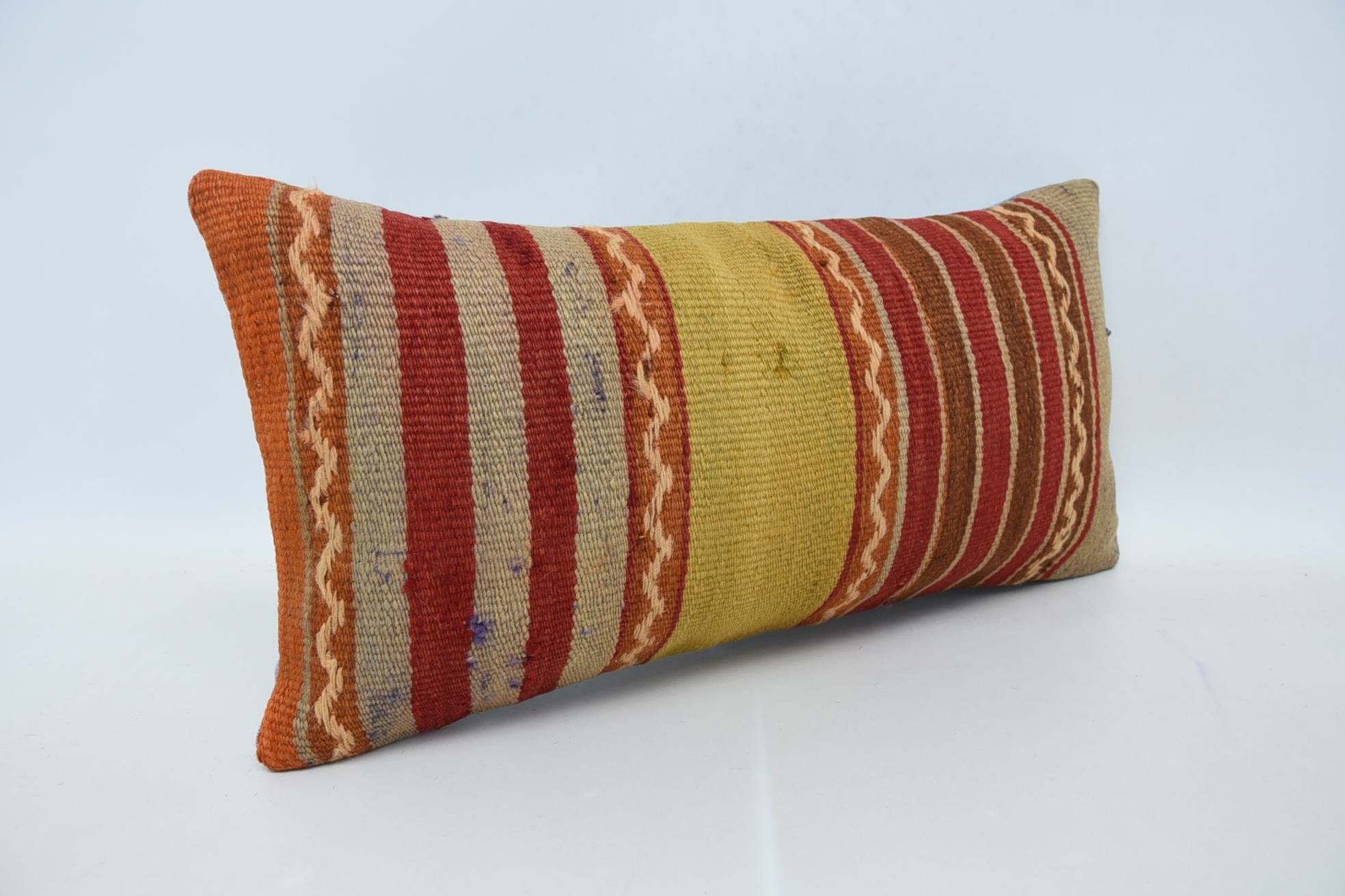 Vintage Pillow, Bolster Throw Pillow Sham, Ethnical Kilim Rug Pillow, Boho Pillow Sham Cover, 12"x24" Red Pillow Case