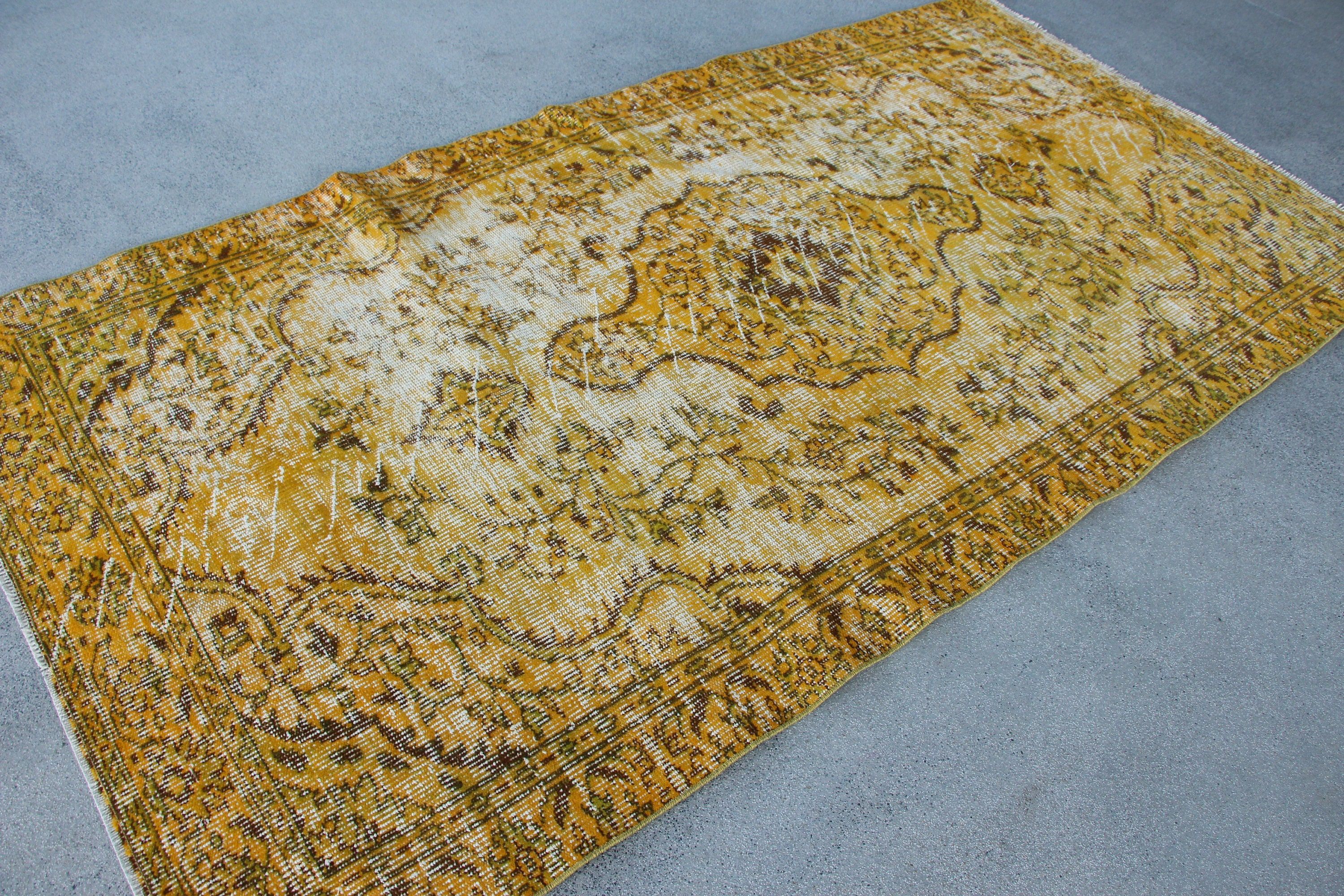 Turkish Rug, Bedroom Rugs, Rugs for Dining Room, Salon Rugs, Vintage Rug, Kitchen Rug, 4.7x8.8 ft Large Rugs, Yellow Anatolian Rugs