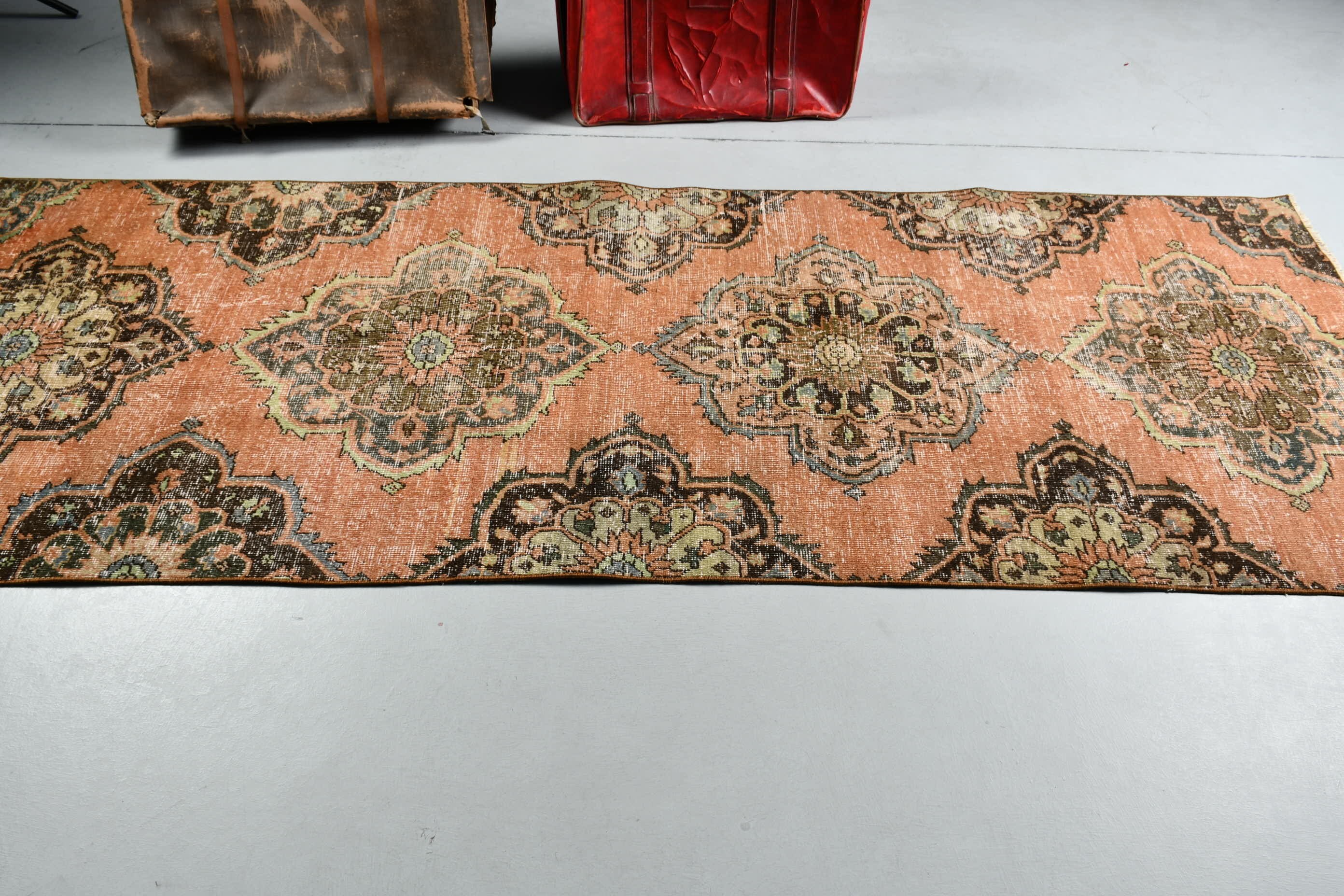 Corridor Rugs, Oriental Rug, Vintage Rugs, Art Rug, Turkish Rug, Kitchen Rug, Antique Rugs, 3.3x9.3 ft Runner Rug, Orange Home Decor Rugs