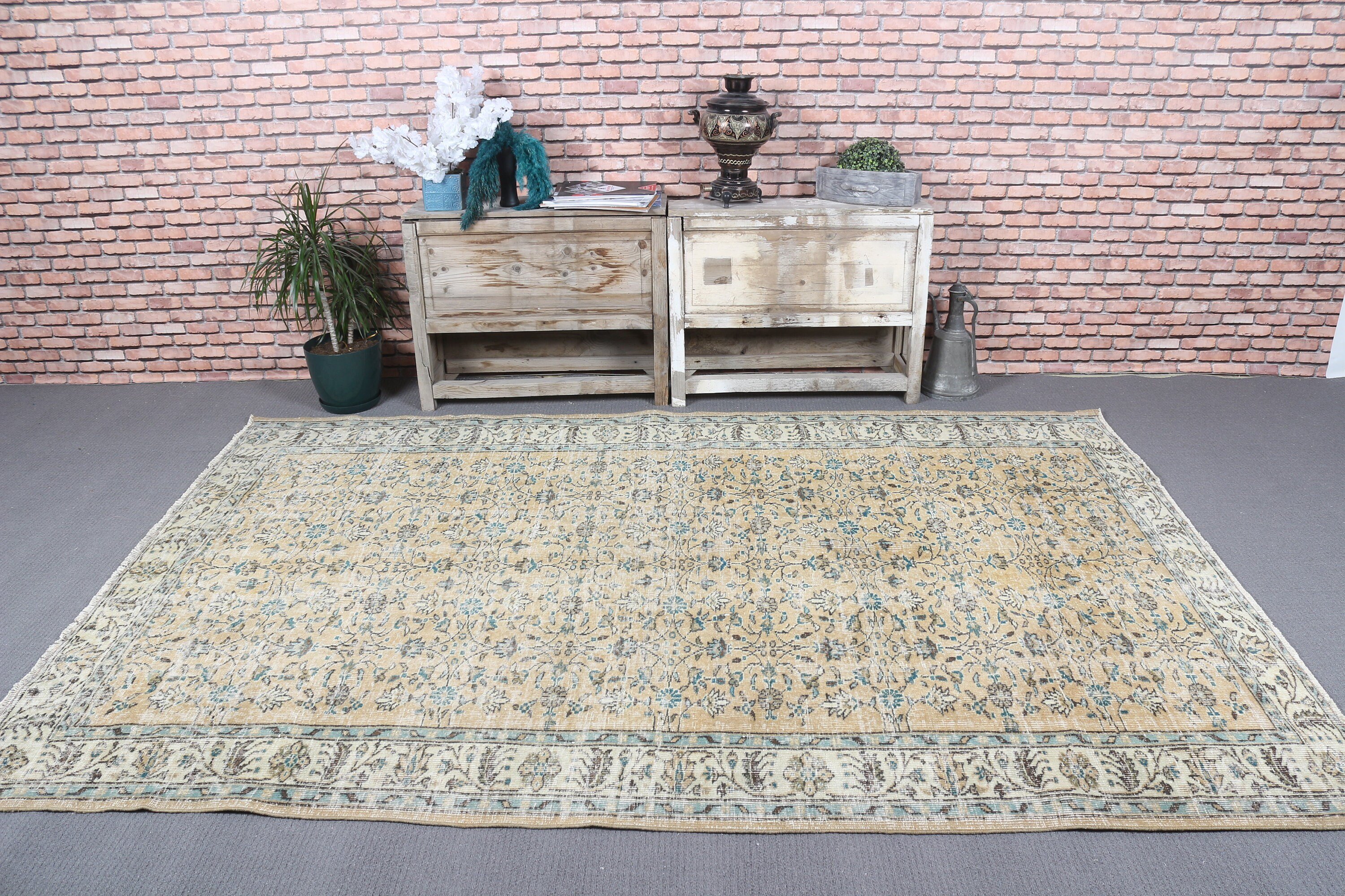 Turkish Rug, Oushak Rugs, 6x8.8 ft Large Rug, Rugs for Dining Room, Brown Bedroom Rug, Vintage Rug, Dining Room Rug, Anatolian Rugs