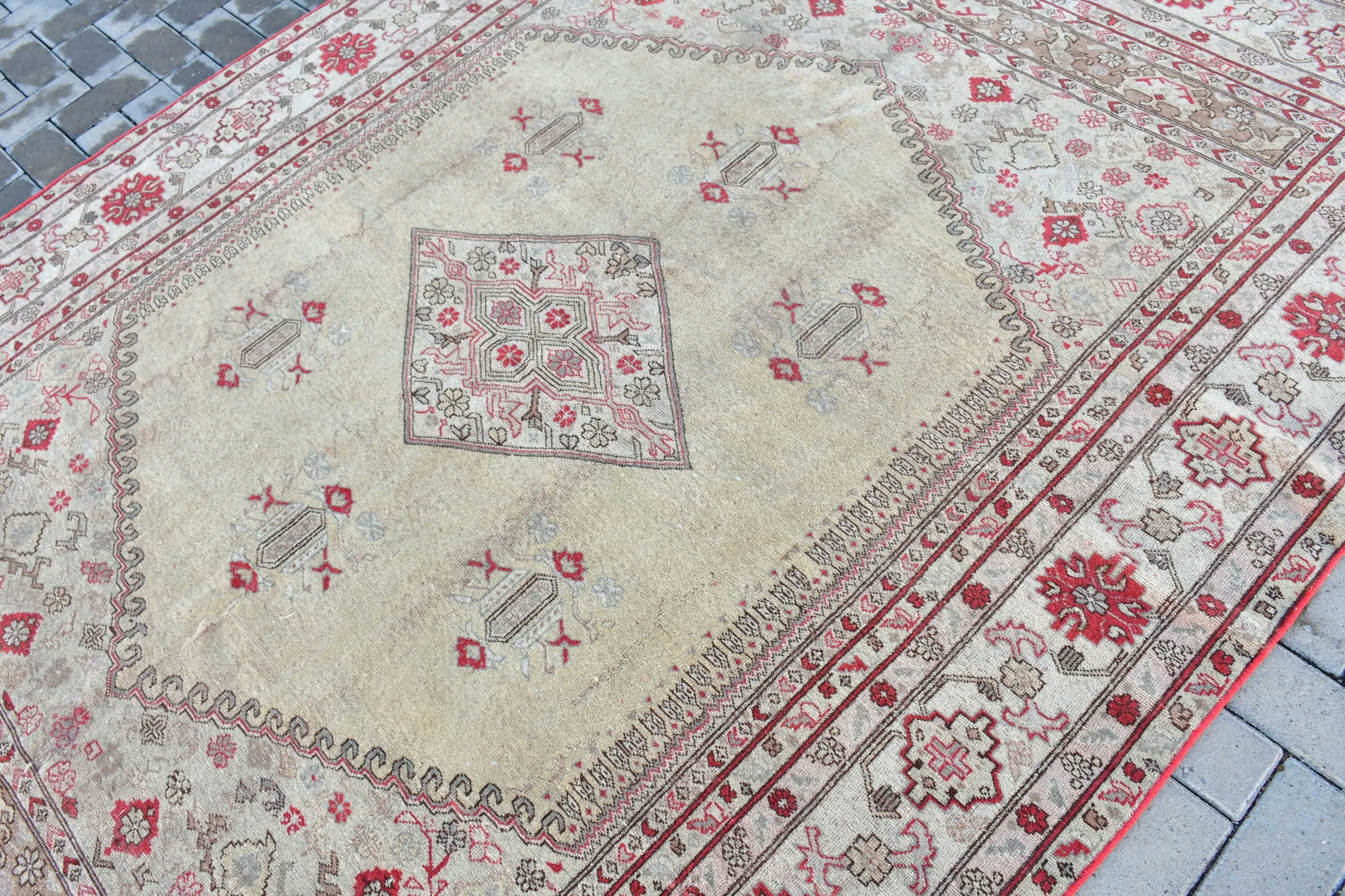 Turkish Rug, Cool Rug, Salon Rug, Vintage Rug, Living Room Rug, Beige Kitchen Rugs, Art Rugs, 6.4x8.9 ft Large Rugs, Antique Rug, Cute Rug