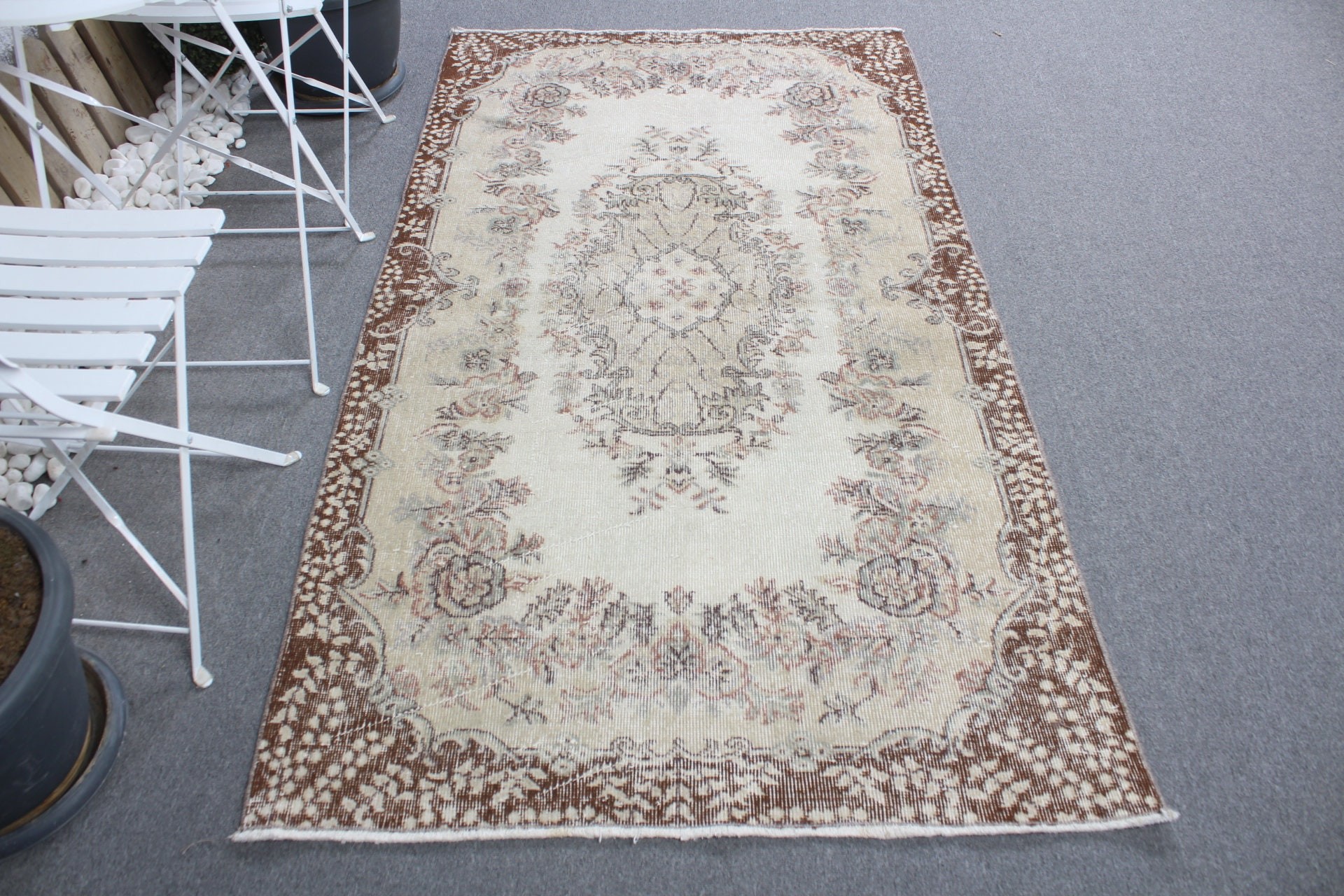 Yemek Odası Halıları, 3.8x6.8 ft Alan Halısı, Türk Halıları, Türkiye Halıları, Bej Havalı Halılar, Vintage Halılar, Yatak Odası Halıları, Yün Halılar, Çocuk Odası Halıları