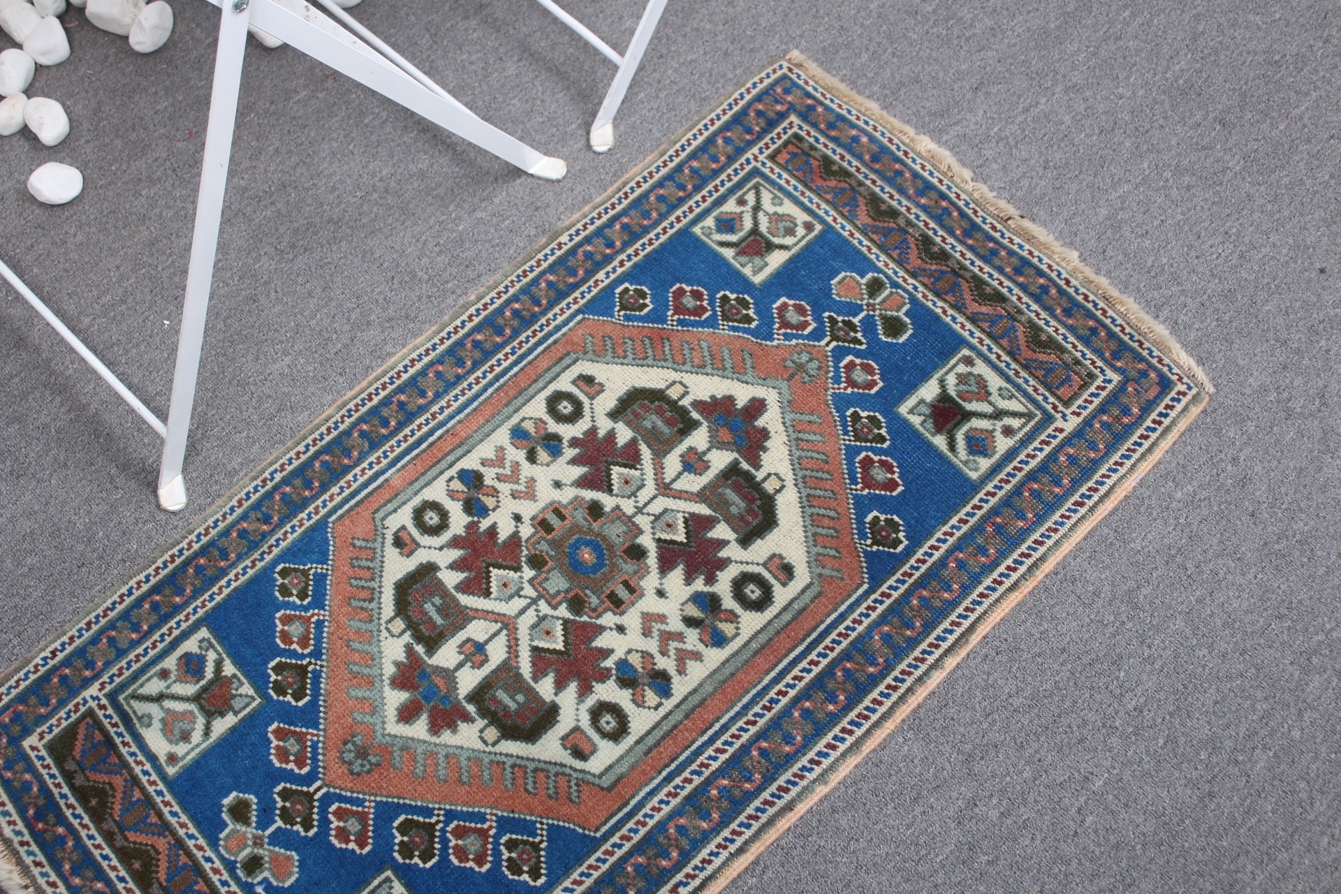 Sevimli Halı, Vintage Halı, Duvara Asılı Halı, Banyo Halısı, Türk Halısı, Mavi Yer Halısı, 1.7x3 ft Küçük Halı, Sanat Halıları, Yün Halı