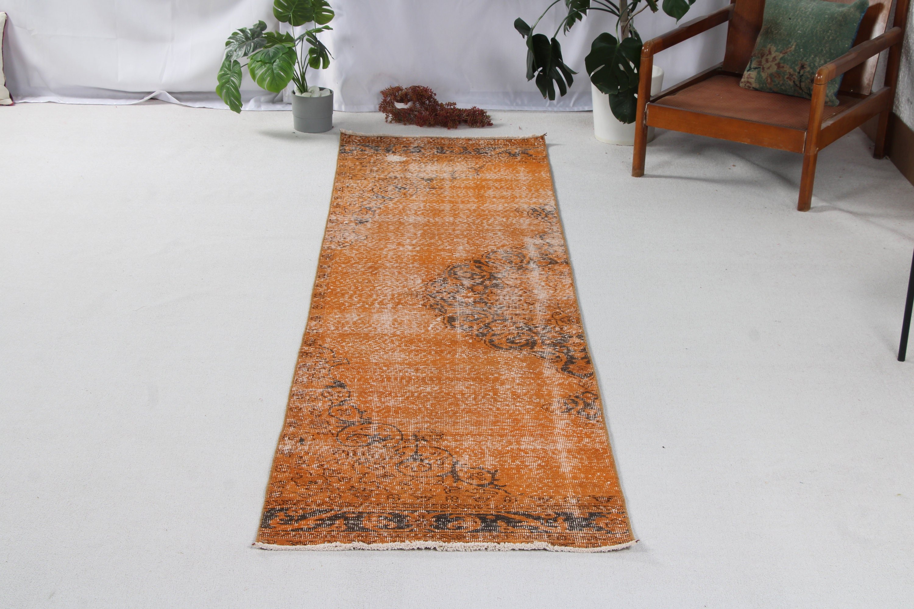 Tribal Rug, Vintage Rug, Floor Rugs, 2.6x10 ft Runner Rug, Oushak Rugs, Long Runner Rug, Turkish Rug, Vintage Runner Rugs, Orange Cool Rug