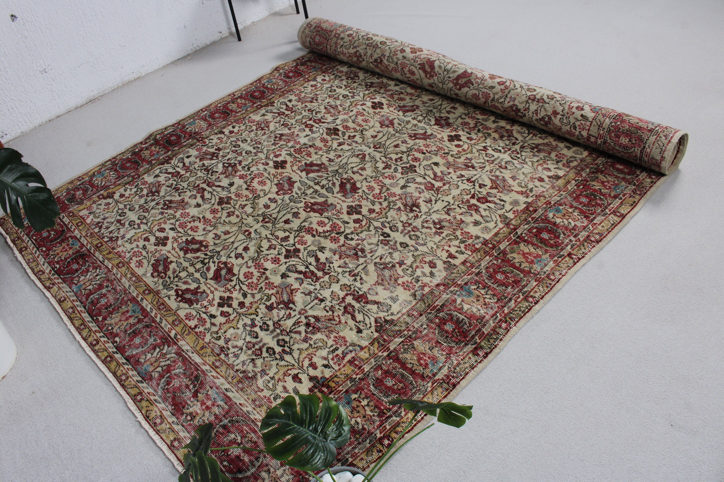 Oturma Odası Halıları, 5.7x9.4 ft Büyük Halı, Anadolu Halıları, Büyük Vintage Halı, Bej Lüks Halılar, Vintage Halılar, Oushak Halısı, Türk Halısı