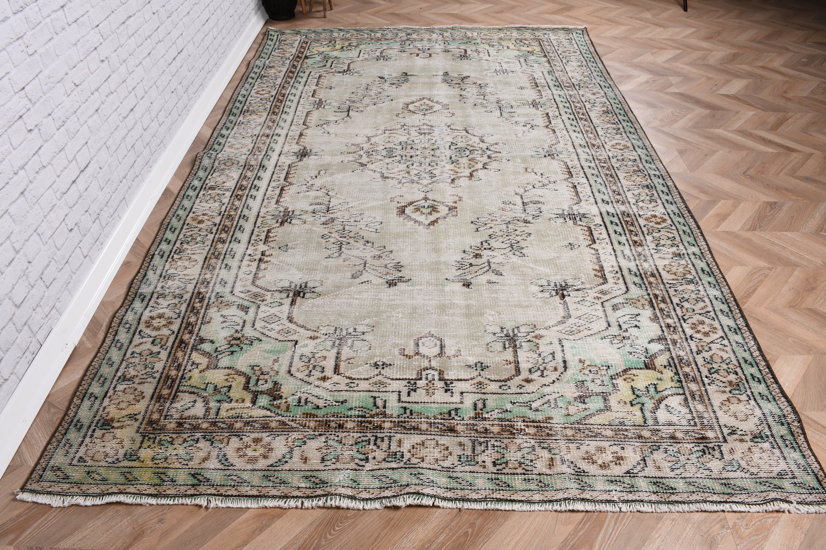 Büyük Boho Halıları, Türk Halıları, Beyaz Oushak Halısı, Oryantal Halıları, Oturma Odası Halısı, Ofis Halısı, 6x9.9 ft Büyük Halı, Oushak Halısı, Vintage Halılar