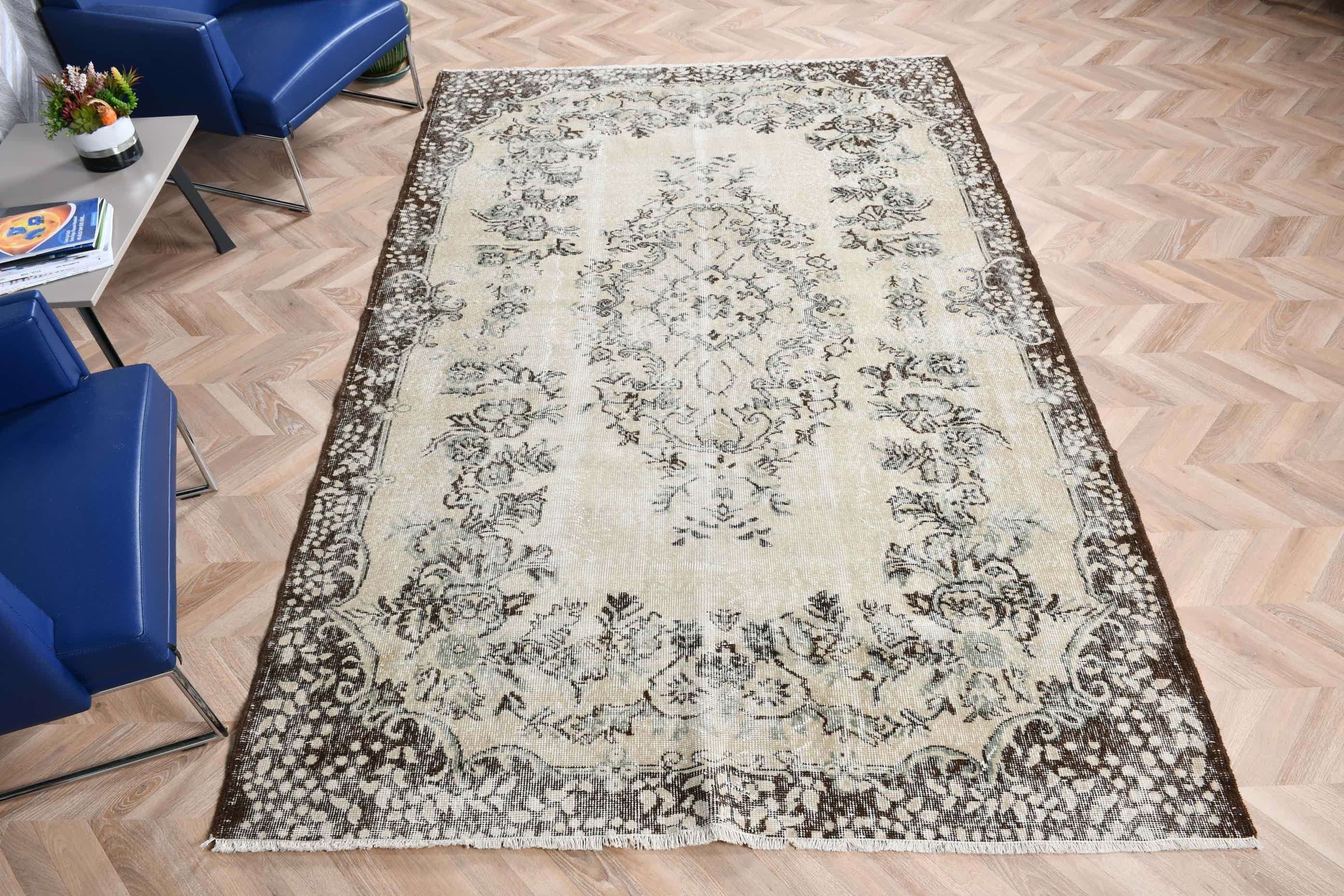 Türk Halısı, Salon Halıları, Yer Halısı, 6.1x9.3 ft Büyük Halı, Vintage Halı, Yatak Odası Halıları, Bej Anadolu Halısı, Oturma Odası Halısı, Yün Halı