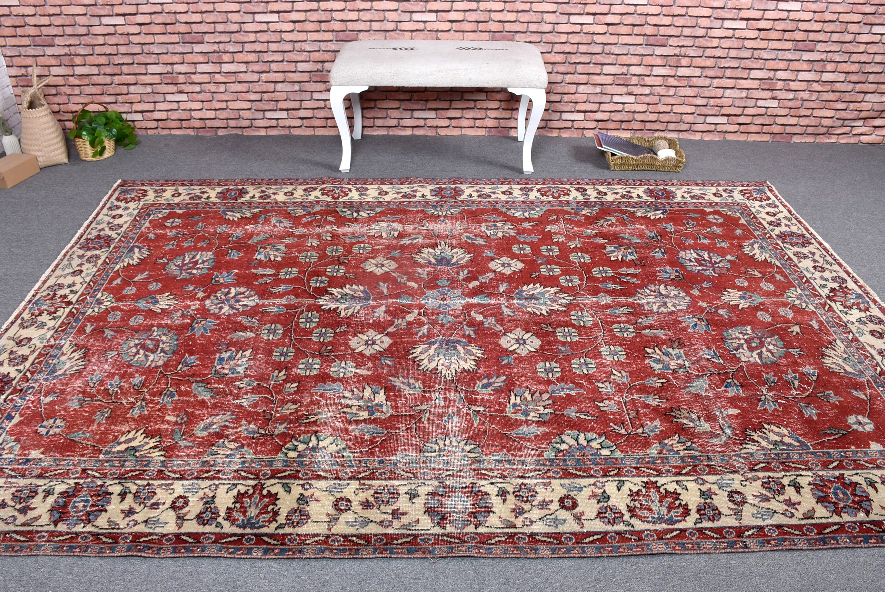 Oriental Rugs, Large Oushak Rugs, Turkish Rug, Large Vintage Rugs, Oushak Rugs, Vintage Rugs, 6.6x9.4 ft Large Rug, Red Anatolian Rugs