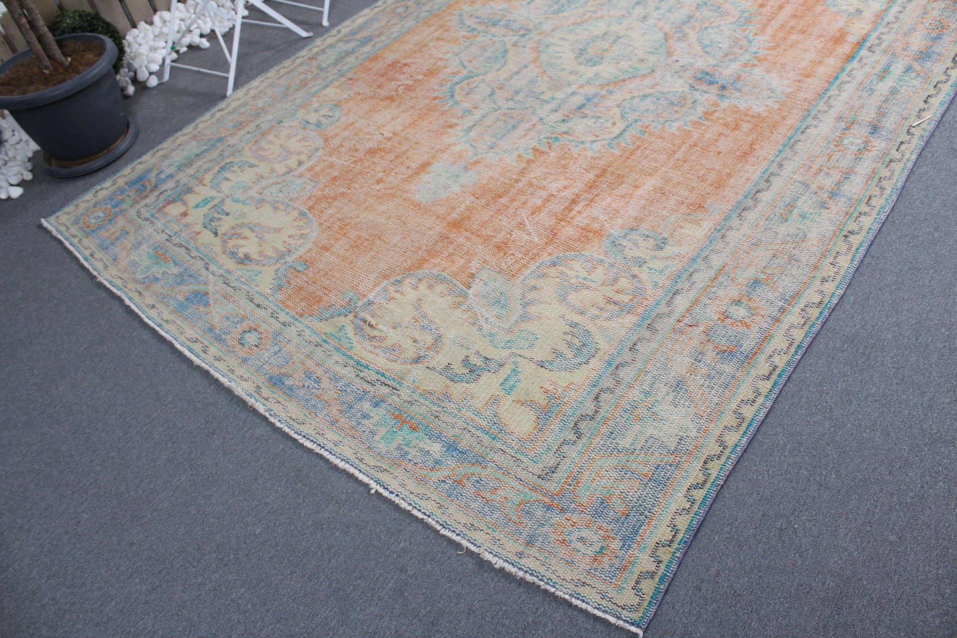 Bedroom Rug, 6.7x9.7 ft Large Rug, Turkey Rug, Turkish Rug, Oushak Rug, Vintage Rug, Orange Oriental Rugs, Salon Rug, Living Room Rugs