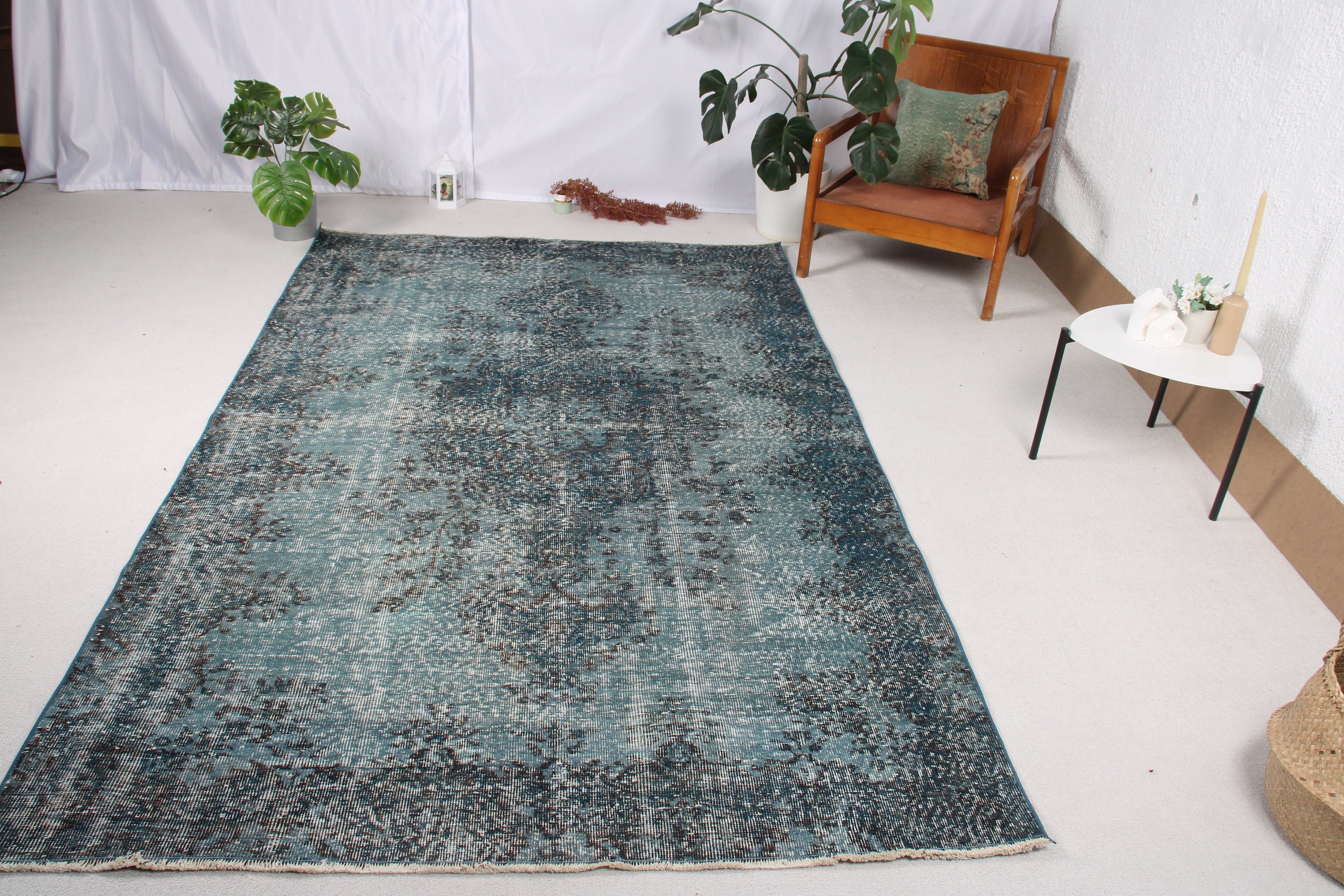 Vintage Rugs, Turkish Rug, Office Rug, 5.4x8.8 ft Large Rug, Floor Rug, Living Room Rug, Oushak Rug, Blue Kitchen Rug, Large Vintage Rugs