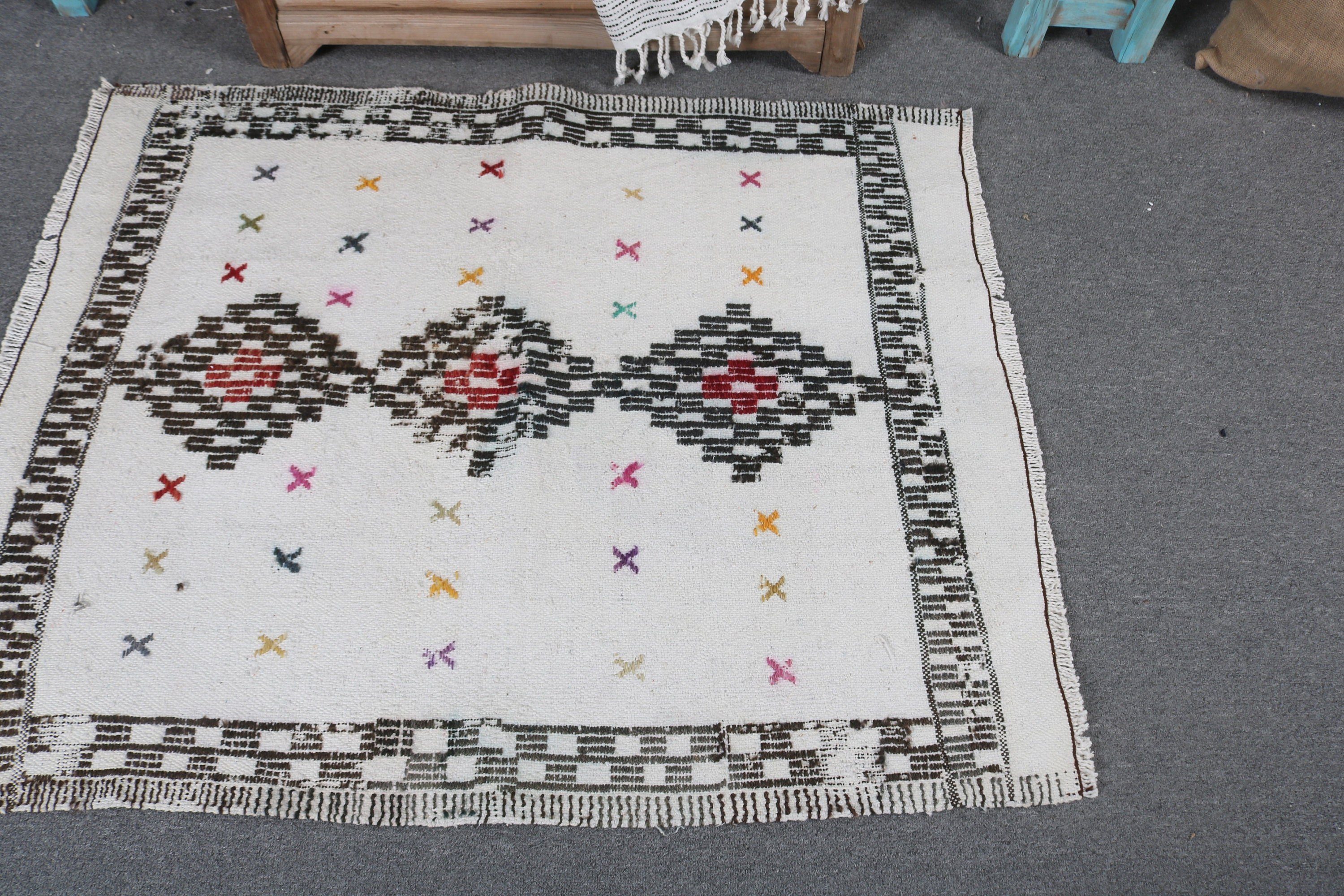 Çocuk Halıları, Kilim, Vintage Halı, Ev Dekorasyonu Halısı, 3,1x3,7 ft Küçük Halılar, Araba Paspas Halıları, Nötr Halı, Türk Halıları, Bej Lüks Halılar