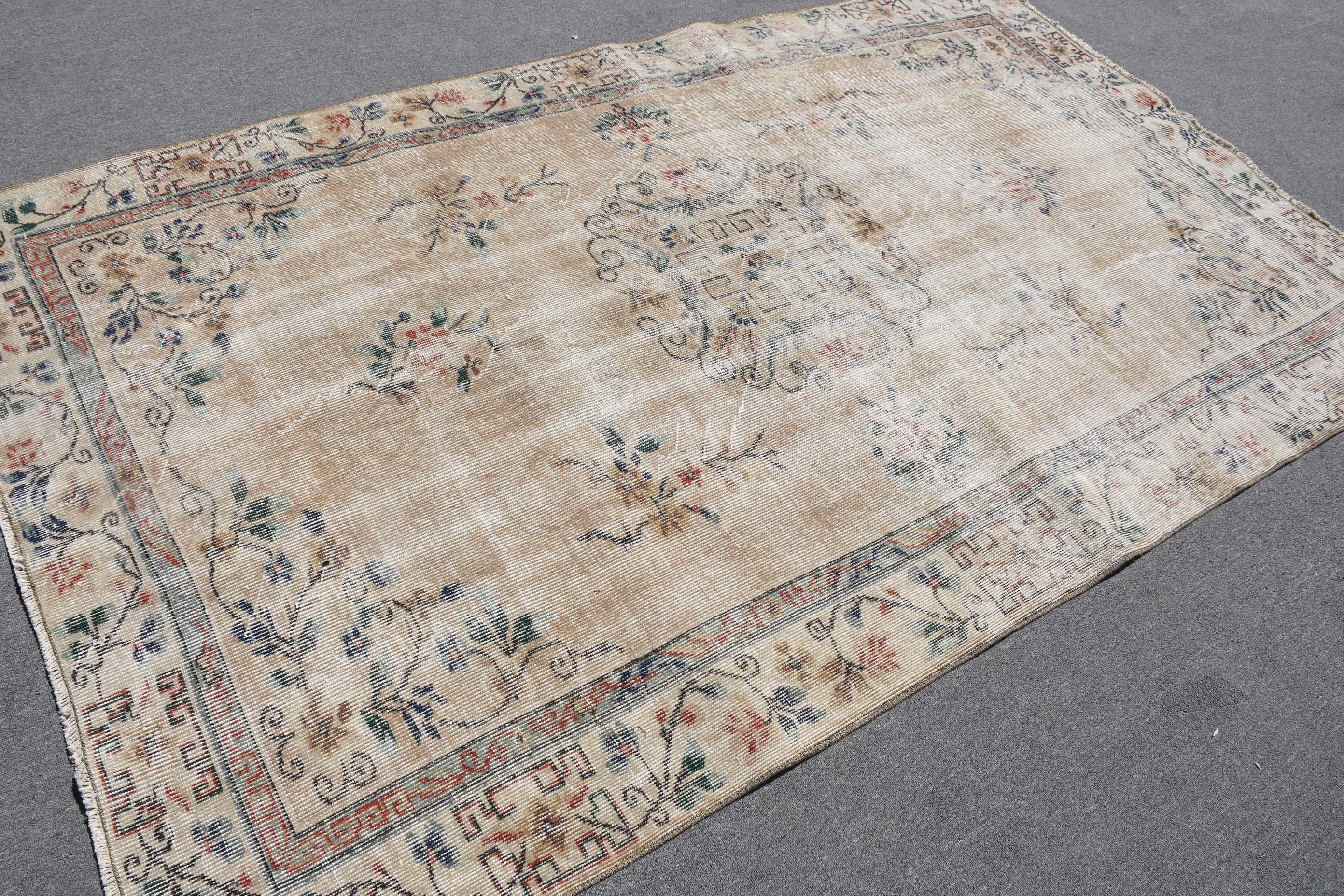 Salon Rugs, Bedroom Rug, Turkish Rug, Vintage Rugs, Floor Rugs, Beige Wool Rug, Rugs for Dining Room, Cool Rug, 5.2x8.6 ft Large Rug