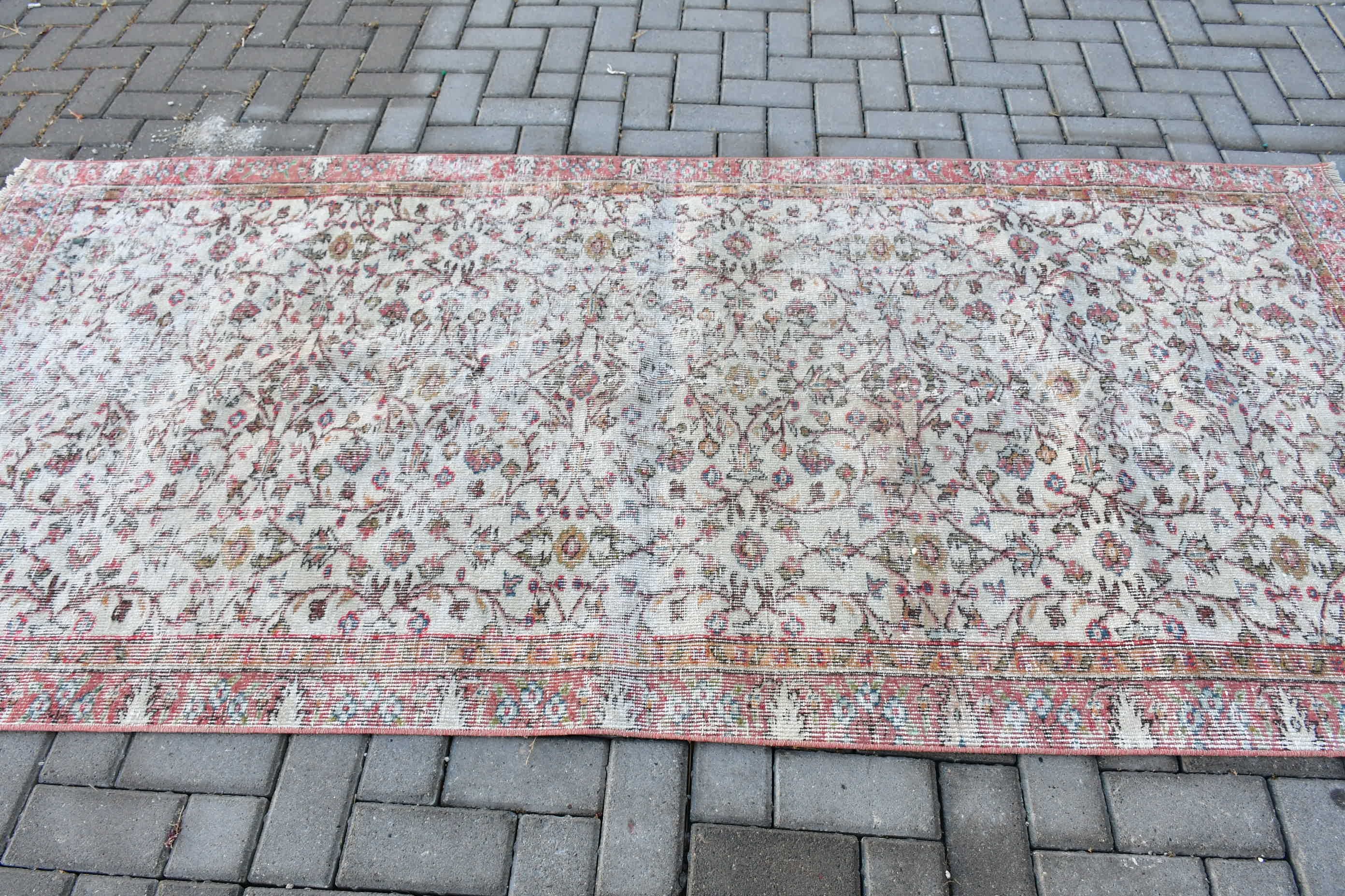 Beige Floor Rug, 3.9x8.5 ft Area Rug, Rugs for Nursery, Wool Rugs, Kitchen Rugs, Living Room Rug, Office Rugs, Vintage Rugs, Turkish Rugs