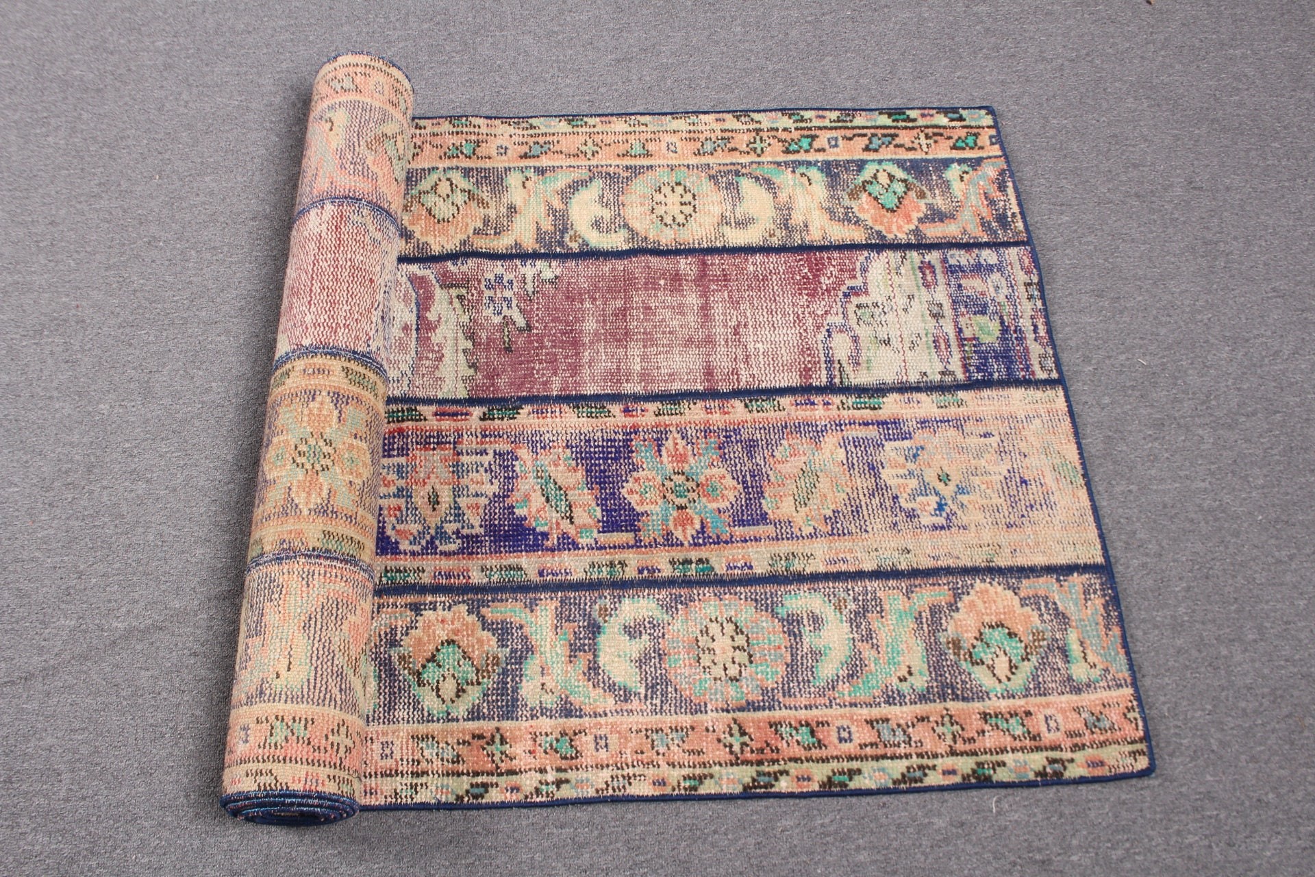 Türk Halıları, Soğuk Halı, Mavi Yün Halılar, Merdiven Halıları, Vintage Halı, Boho Halı, Koridor Halısı, Yün Halı, Koridor Halısı, 2,7x8,2 ft Yolluk Halıları