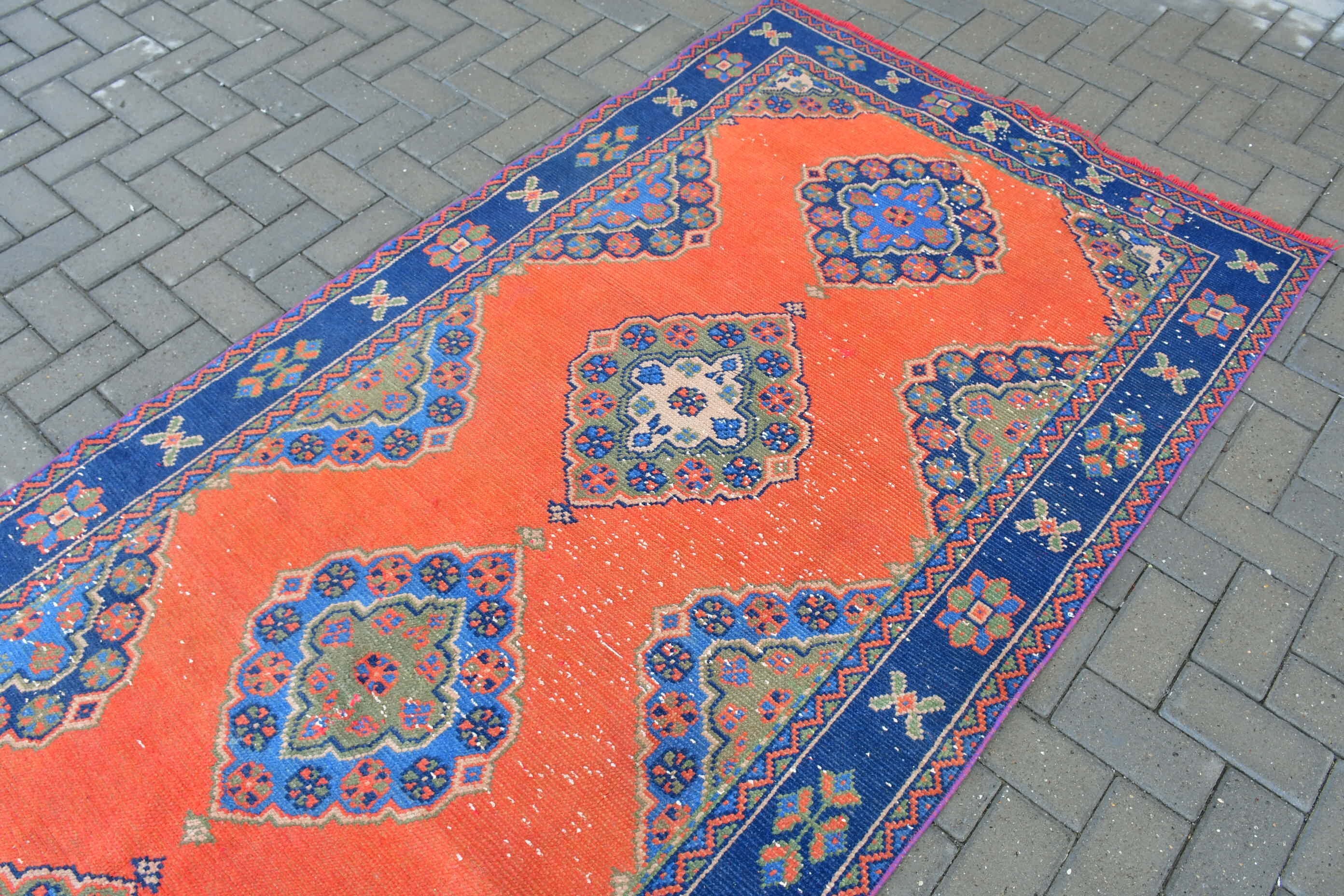 Turkish Rug, Kitchen Rug, 4.3x11.3 ft Runner Rug, Hallway Rug, Dorm Rugs, Vintage Rug, Orange Anatolian Rug, Floor Rug