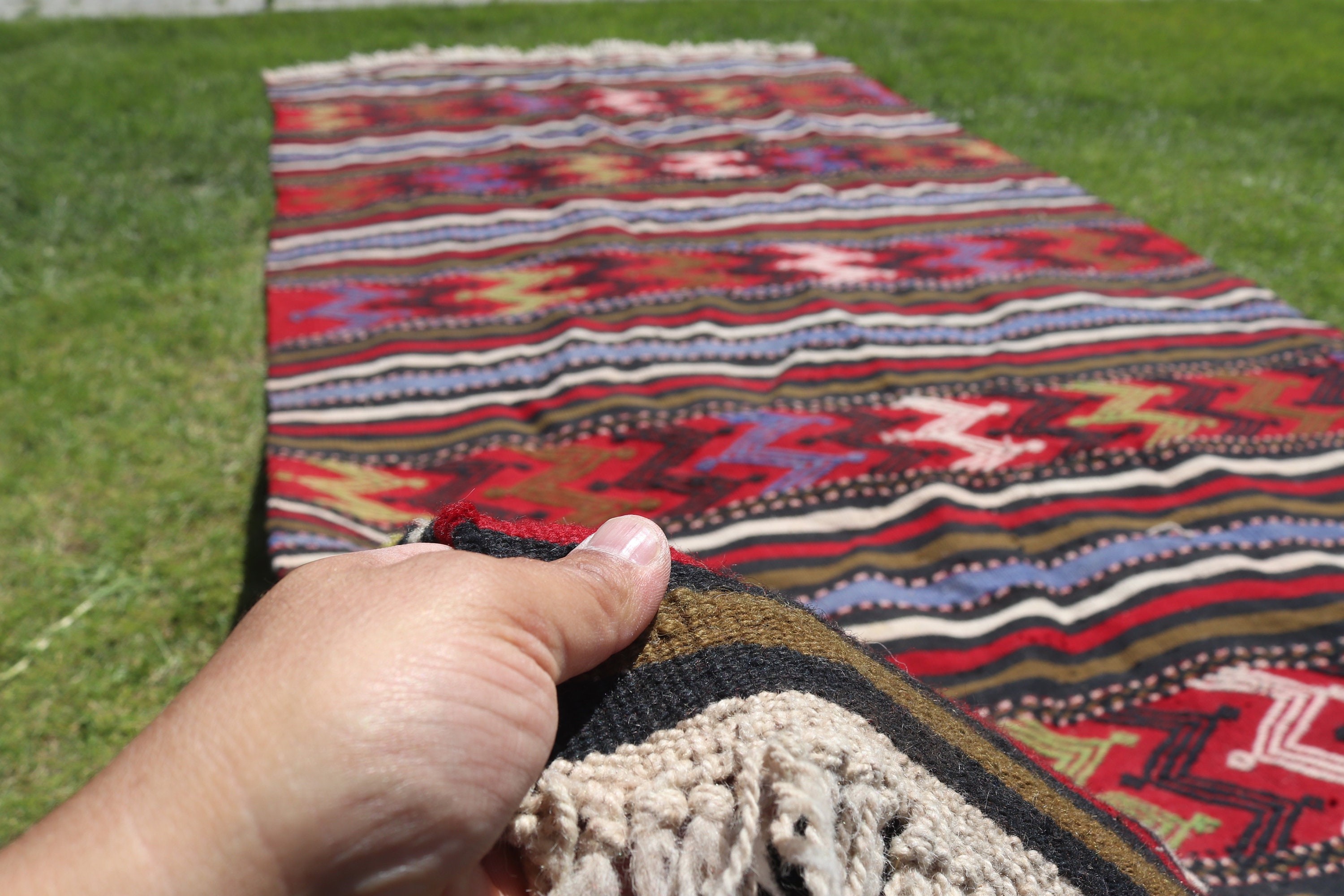 Vintage Rugs, Salon Rugs, Boho Rug, Kilim, Turkish Rugs, 4.8x11.4 ft Large Rug, Red Modern Rug, Kitchen Rug, Office Rugs, Large Oushak Rugs