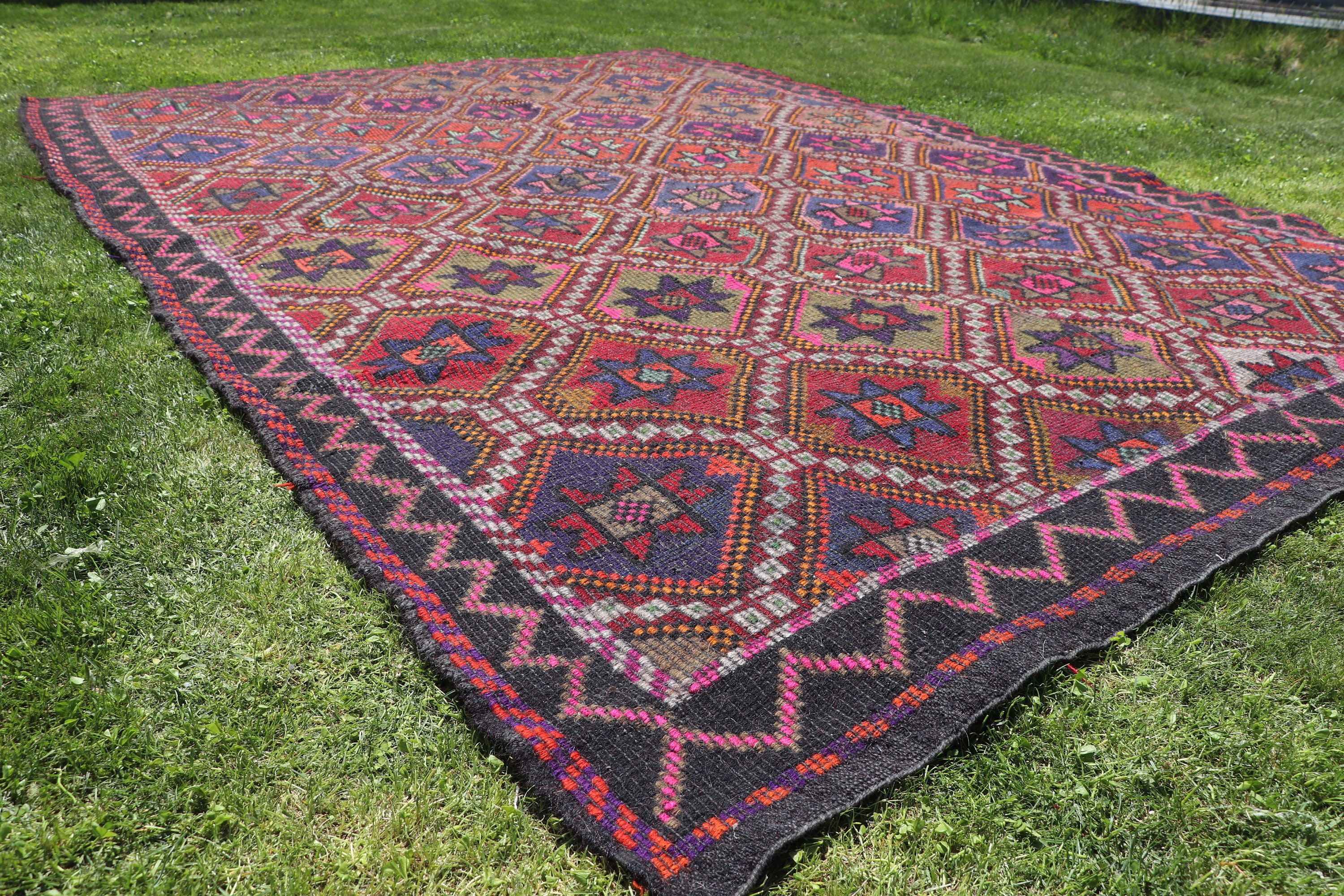 Büyük Vintage Halılar, Antika Halı, Yün Halılar, 6.6x9.6 ft Büyük Halı, Büyük Oushak Halıları, Türk Halıları, Siyah Açıklama Halısı, Vintage Halı, Kilim