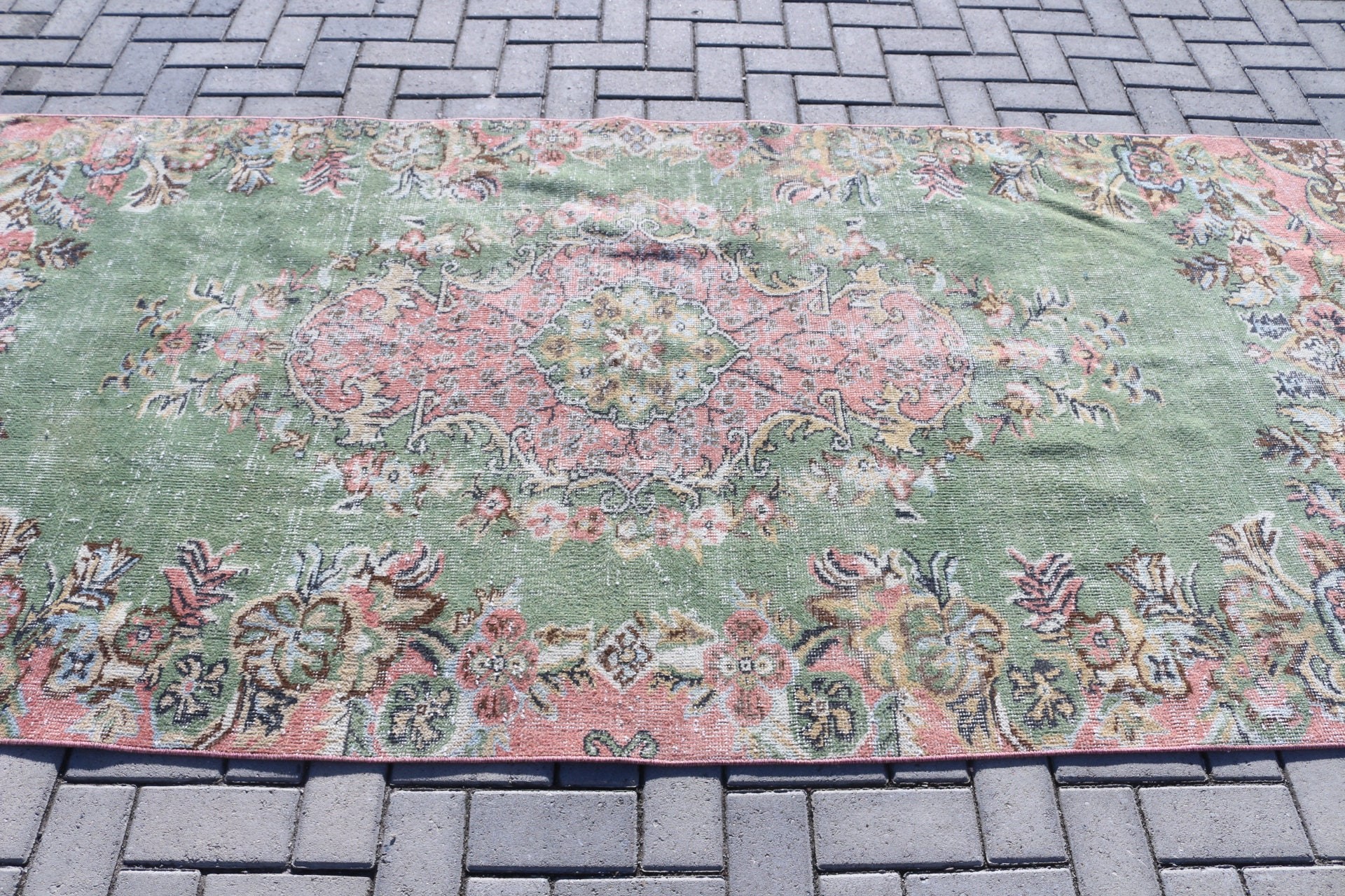 Vintage Halı, 4.3x9.4 ft Büyük Halılar, Boho Halılar, Yeşil Ev Dekorasyonu Halıları, Yatak Odası Halıları, Türk Halısı, Yer Halıları, Yemek Odası Halıları