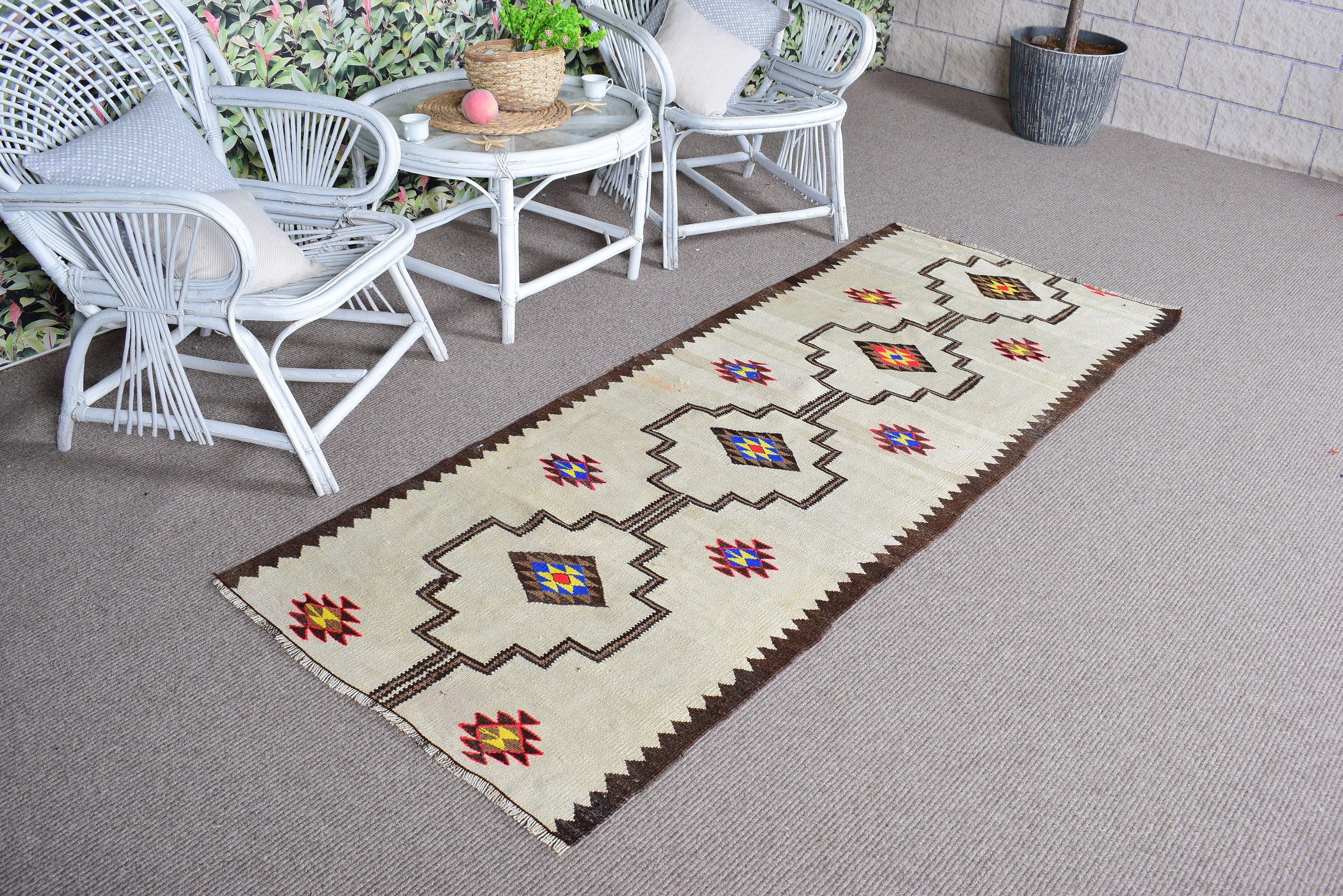 Kitchen Rug, Turkish Rugs, Beige Boho Rug, Boho Rugs, Kilim, Vintage Rug, 2.7x7.2 ft Runner Rug, Antique Rug, Rugs for Vintage Runner