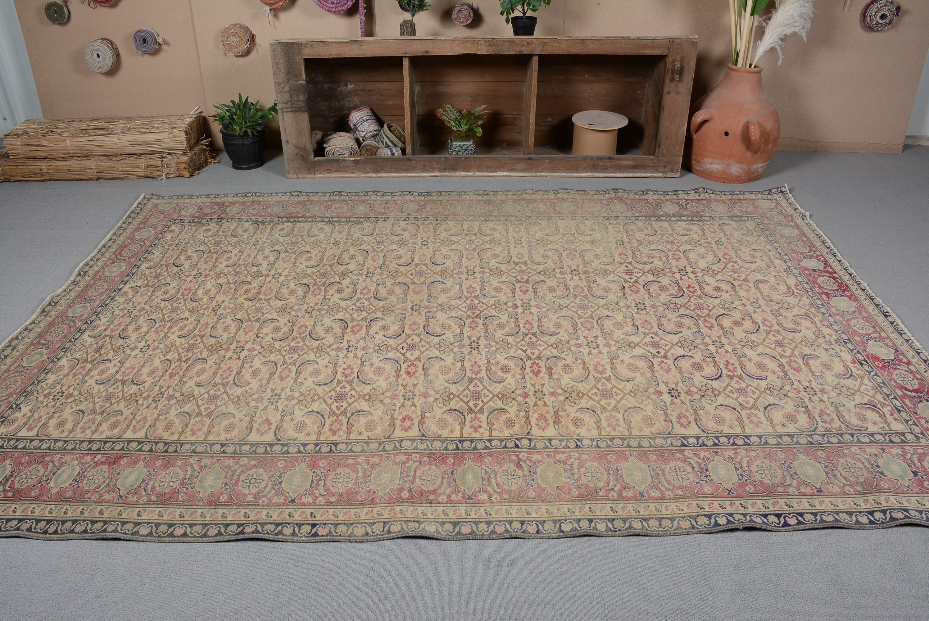 Türk Halısı, Yemek Odası Halısı, Kırmızı Anadolu Halıları, Vintage Halı, Oturma Odası Halısı, Ev Dekor Halıları, 6.3x9.4 ft Büyük Halılar, Anadolu Halısı