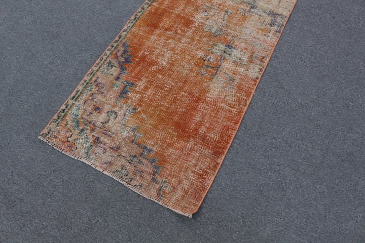 Turkish Rug, Kitchen Rug, Oriental Rug, Hallway Rug, Rugs for Runner, Muted Rug, Orange  2.5x8.5 ft Runner Rug, Vintage Rugs