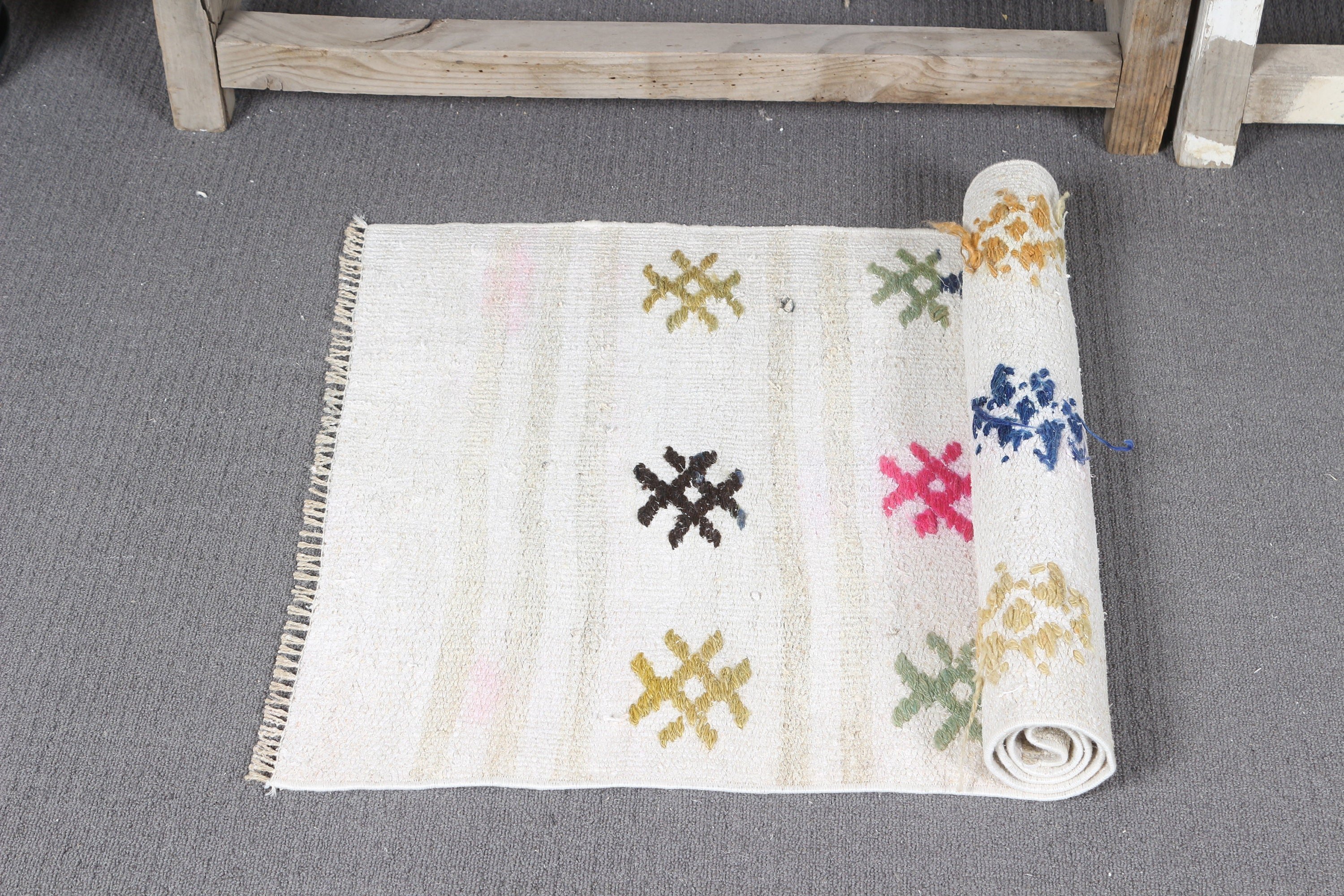 Old Rugs, Turkish Rug, 1.8x3.8 ft Small Rugs, Bathroom Rugs, Door Mat Rugs, Kitchen Rugs, Vintage Rug, Oushak Rugs, White Home Decor Rugs