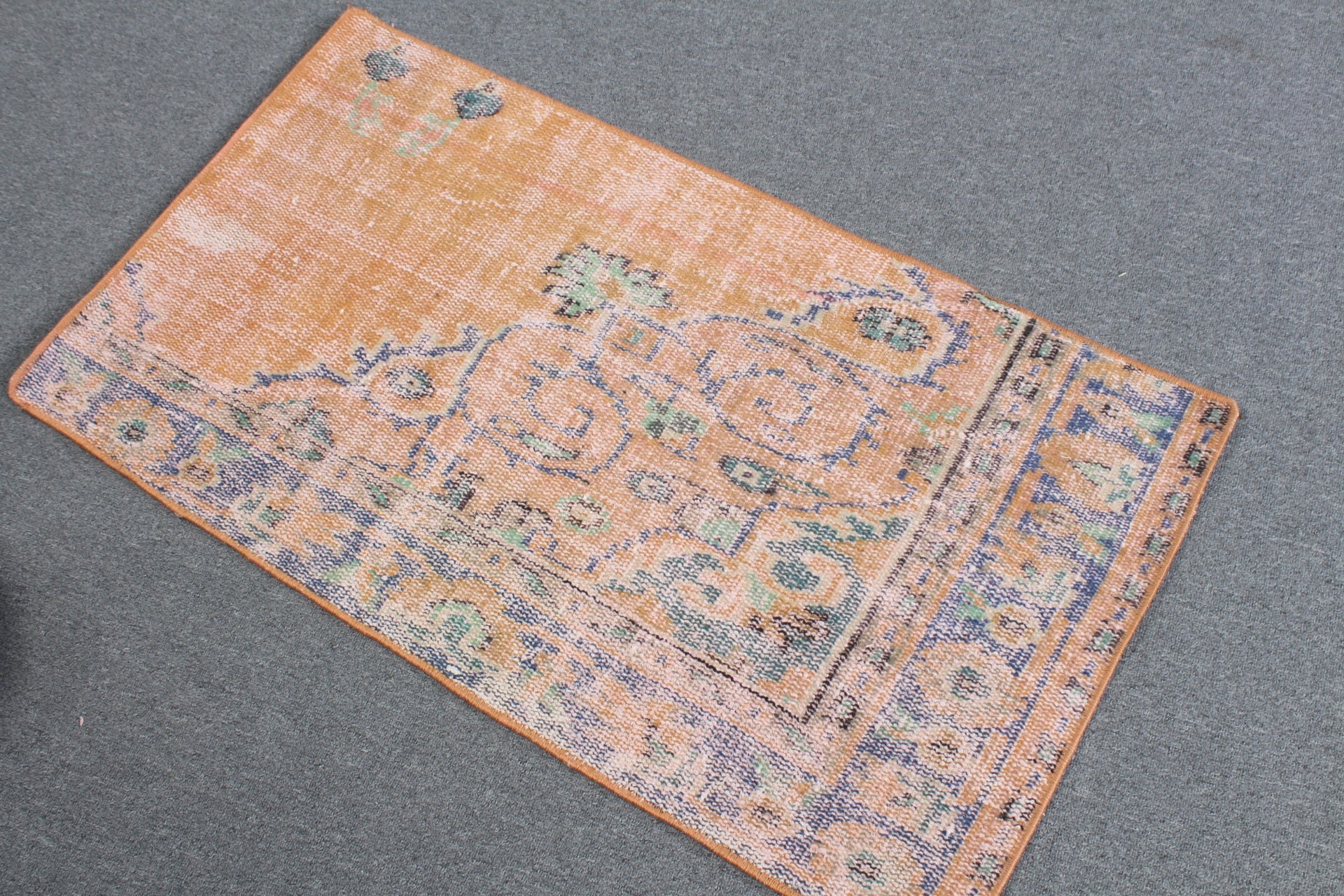 Vintage Rug, Kitchen Rug, Car Mat Rug, Anatolian Rug, Turkish Rugs, Orange Anatolian Rug, Rugs for Entry, 2x3.6 ft Small Rug