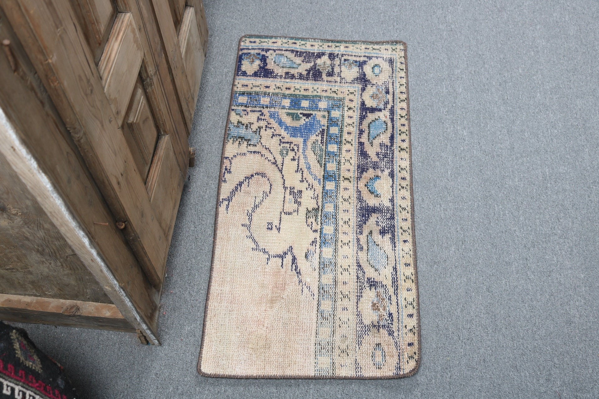 Banyo Halısı, Hindi Halısı, El Dokuma Halılar, Vintage Halı, Yatak Odası Halısı, Türk Halıları, Bej Yer Halıları, 1.4x3 ft Küçük Halılar