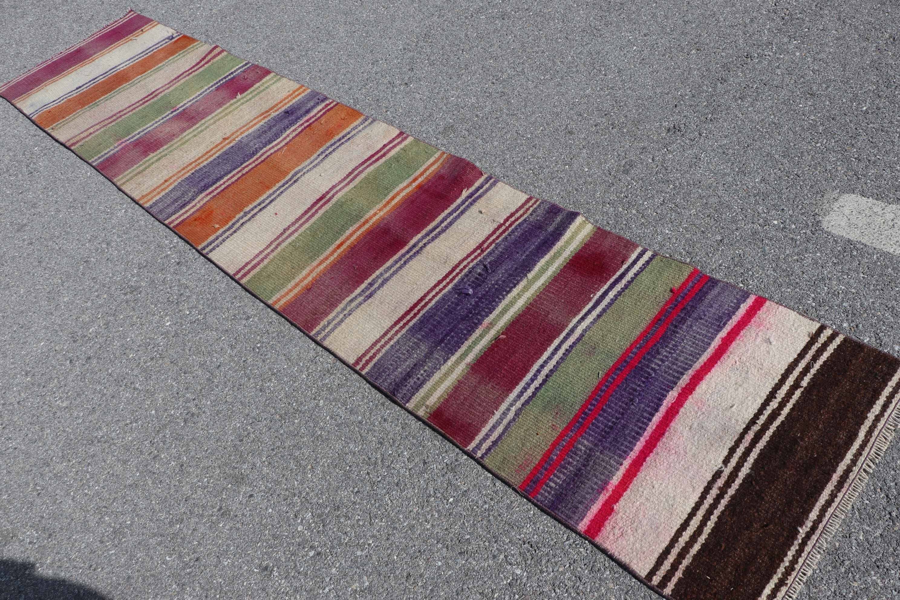 Vintage Rug, Kitchen Rugs, White Anatolian Rugs, Oriental Rugs, Turkish Rug, Hallway Rug, 2.1x10.1 ft Runner Rug, Kilim, Rugs for Hallway