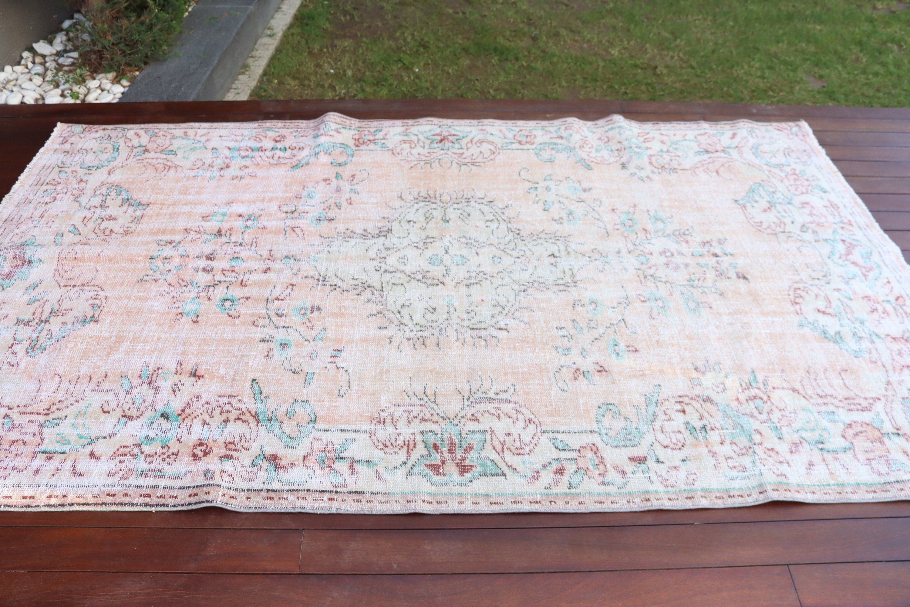 Dining Room Rugs, Anatolian Rug, Turkish Rugs, Vintage Rug, Aztec Rug, Neutral Rug, Living Room Rug, Pink Oushak Rug, 4.9x8.4 ft Large Rugs